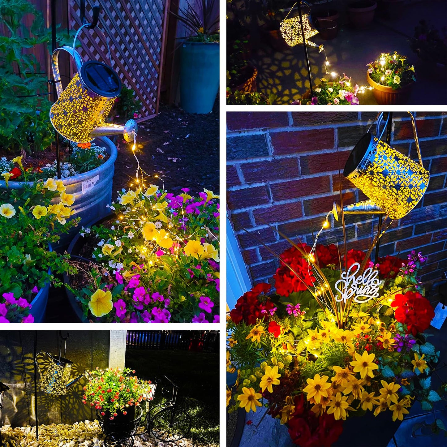 Watering can with Lights,Solar Lantern Outdoor Hanging Waterproof, Decorative Retro Metal Solar Lights for Table Patio Yard Pathway Walkway