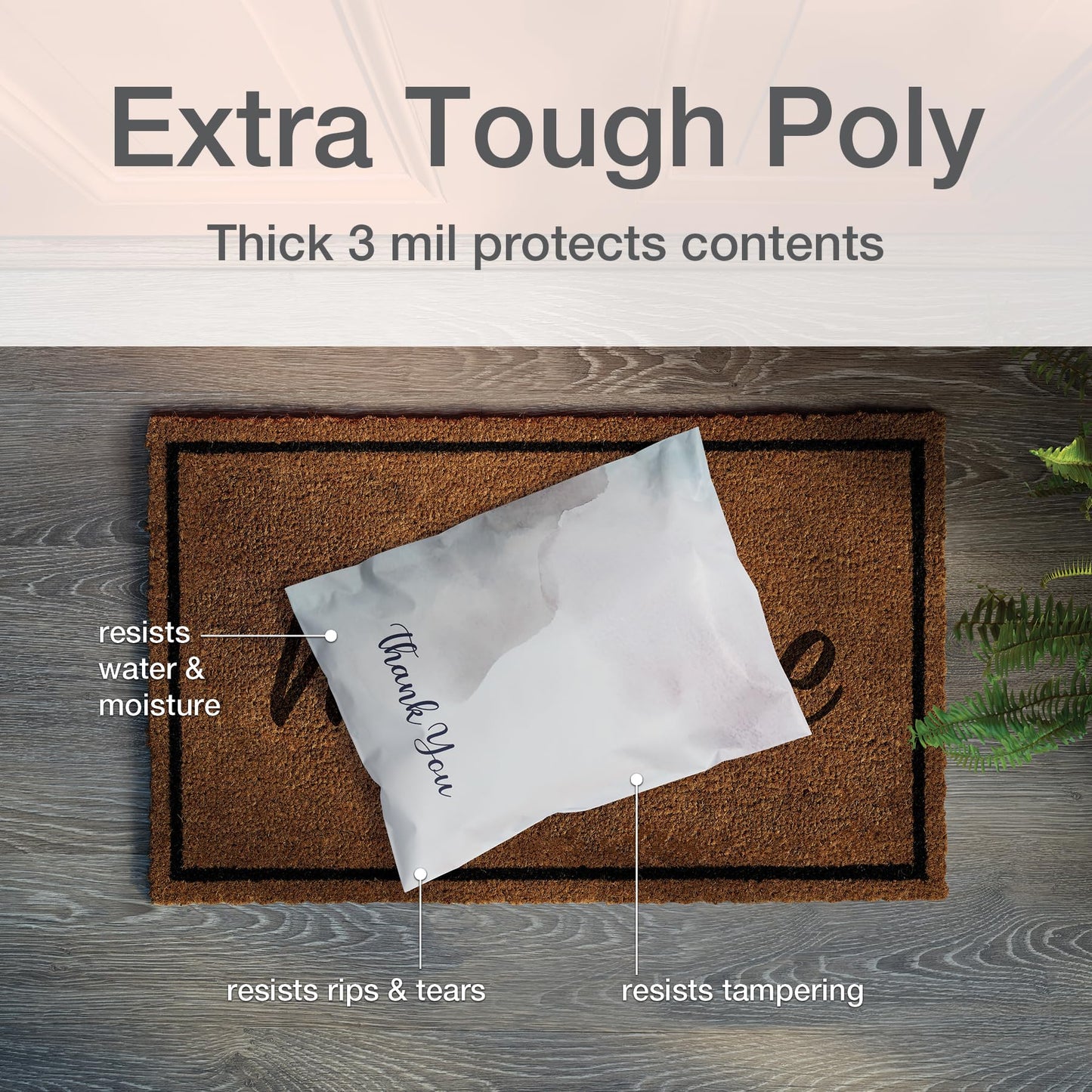 Quality Park Thank You Poly Mailers, 10 x13 Inch Shipping Envelopes, 100 Pack, Self Seal, Waterproof Shipping Bags for Clothing, Watercolor (QUA89302)