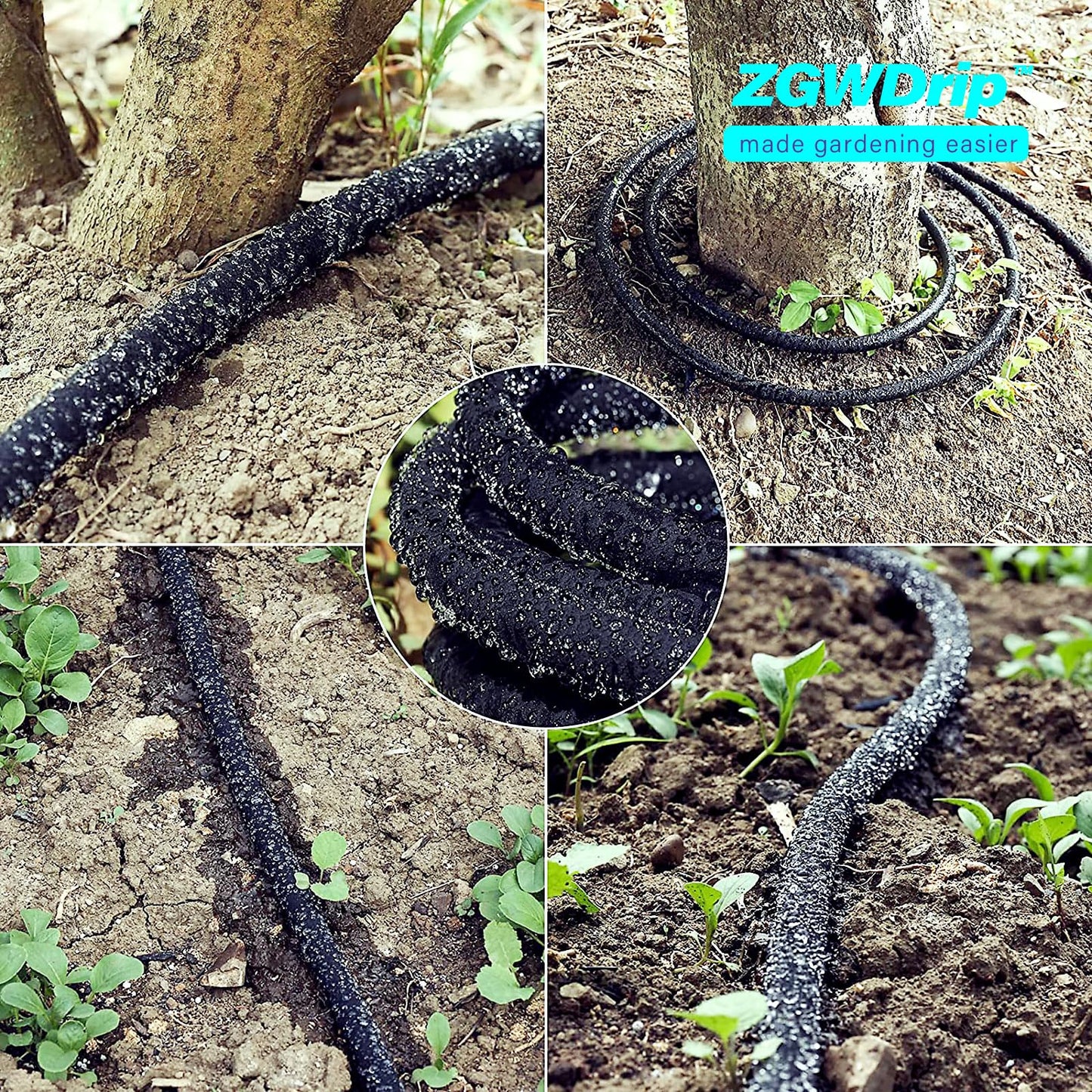 ZGWDrip Soaker Hose,1/2 Inch Soaker Garden Hose with 3/4" Solid Brass Connectors (150 FT)
