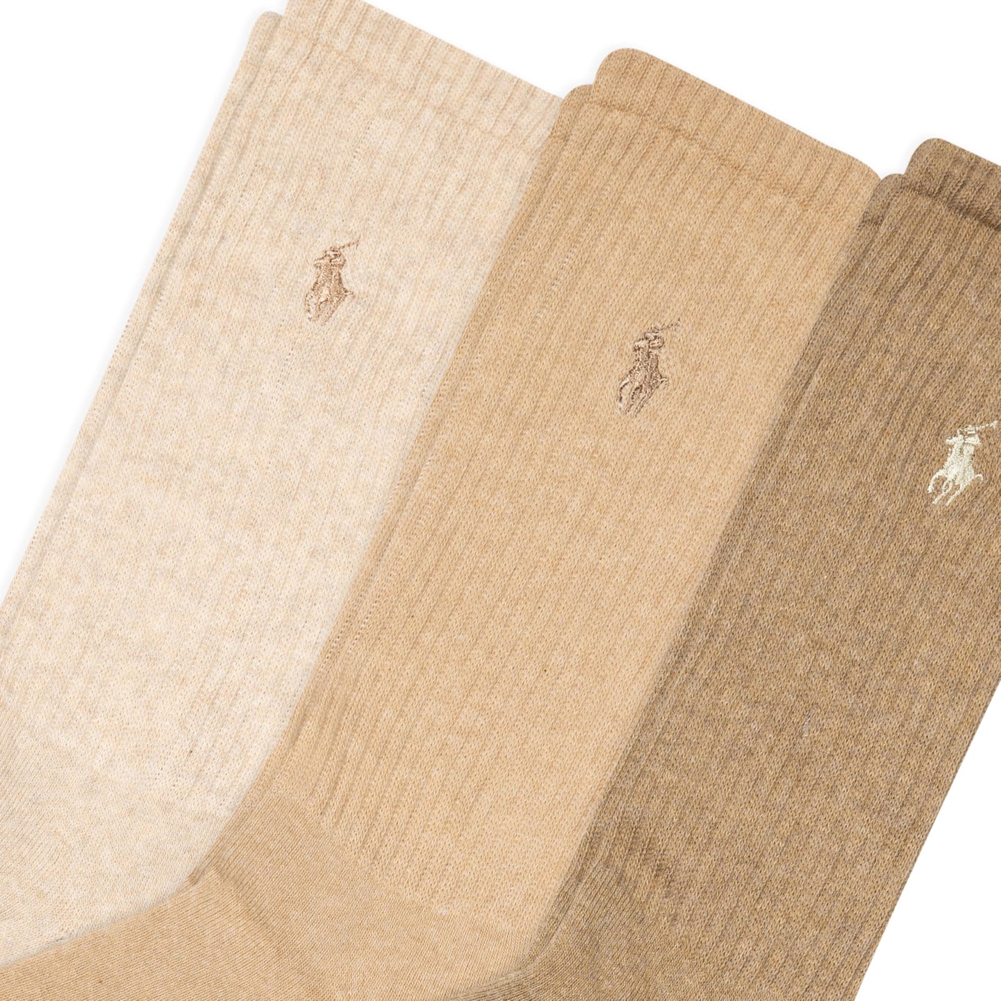 Polo Ralph Lauren Men's Ribbed Casual Crew Socks -3 Pair Pack- Cotton Comfort & Heel-toe Reinforcement, Oatmeal Heather, 6-12.5