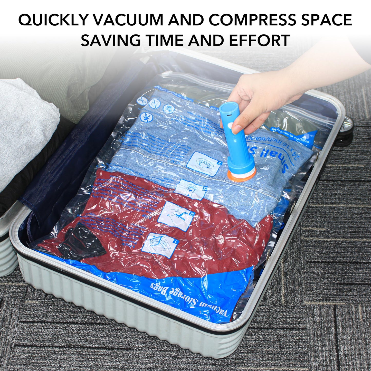 16Pack Vacuum Travel Bags with Portable Electric Pump,(2J/2L/2M2S/4 ROLLER BAG/4 SMALL ROLLER BAG),Travel Vacuum Bag with Pump, vacuum seal bags for clothing travel