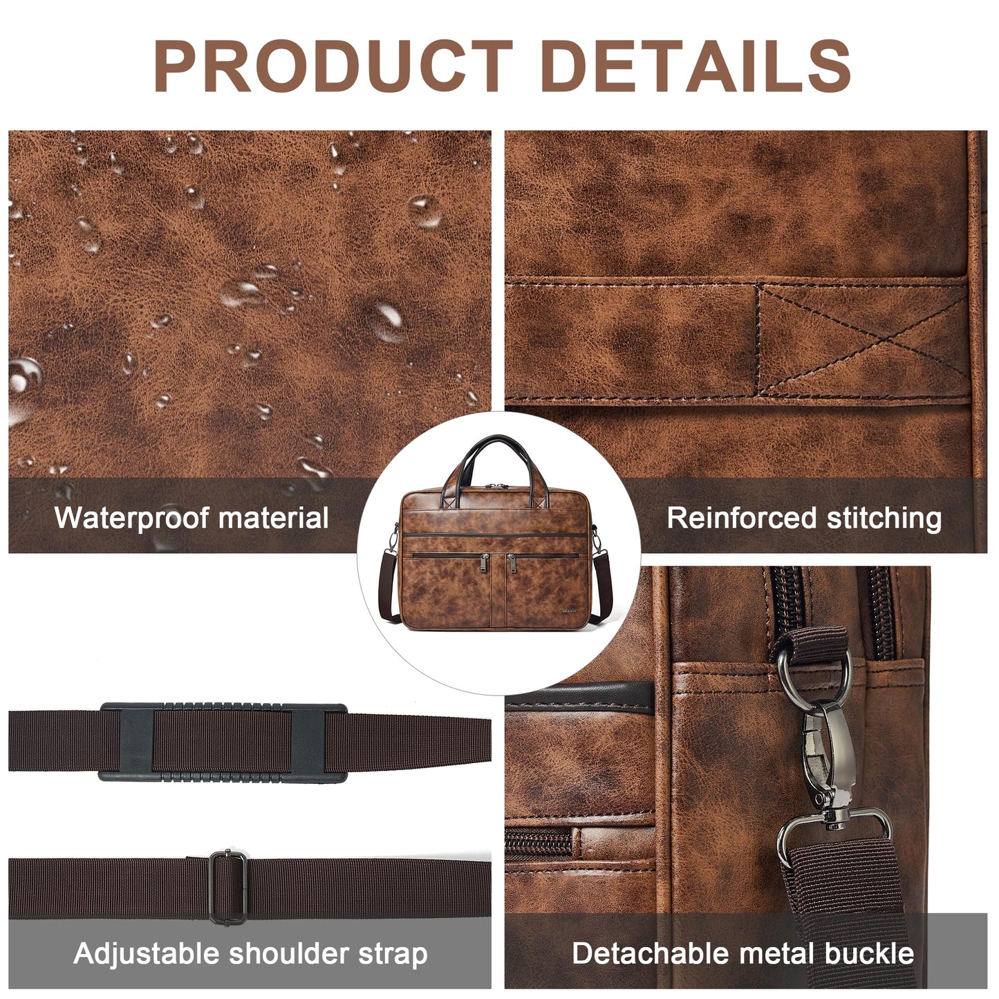 Shrrie Leather Messenger Bag for Men&Women 16 inch Laptop Bag,Water-Resistant Retro Leather Briefcase for Men Business,Work