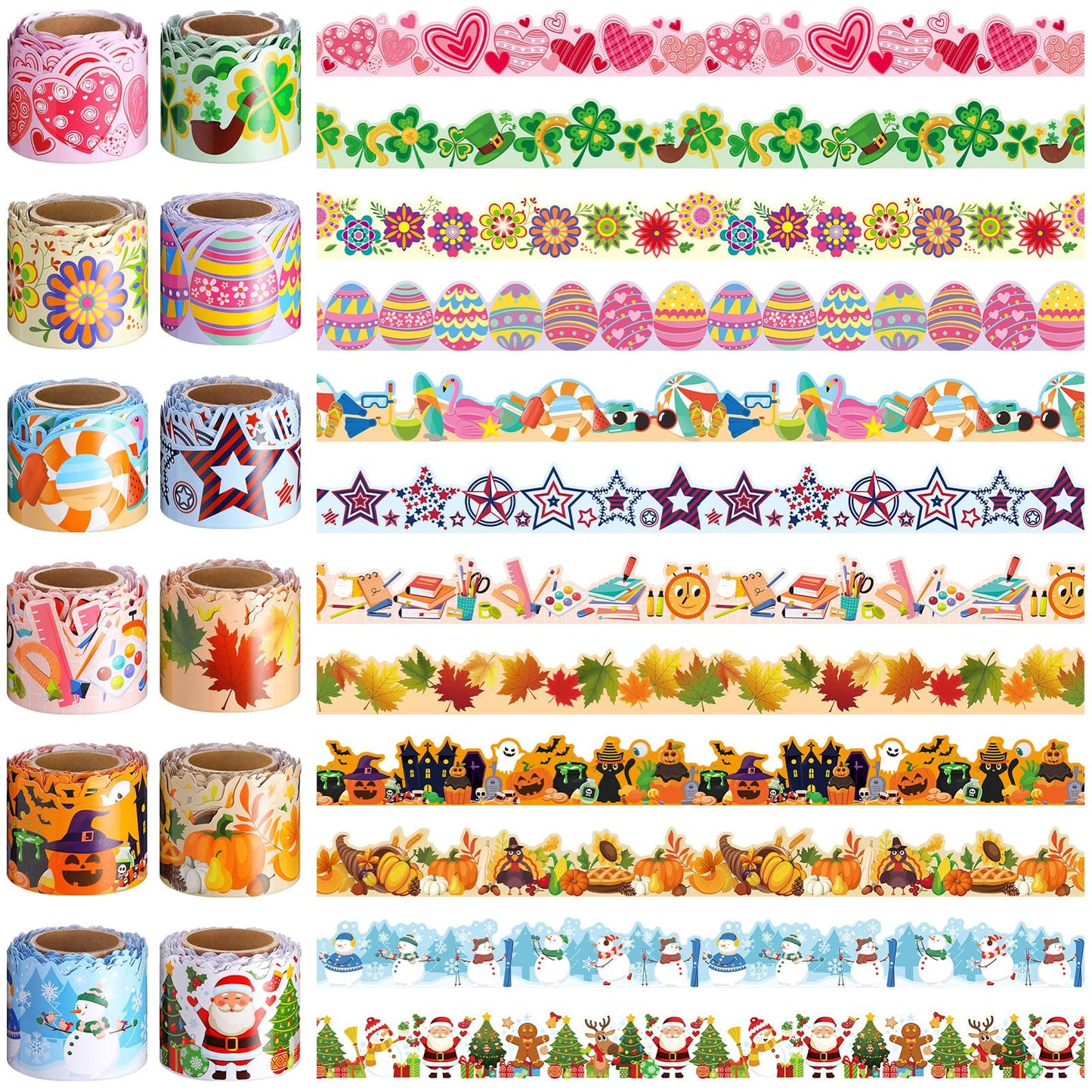 Geyee 12 Rolls 394 ft Holiday Bulletin Board Borders Seasonal Bulletin Board Decorations Summer Beach Trim for School Classroom Wall Decor