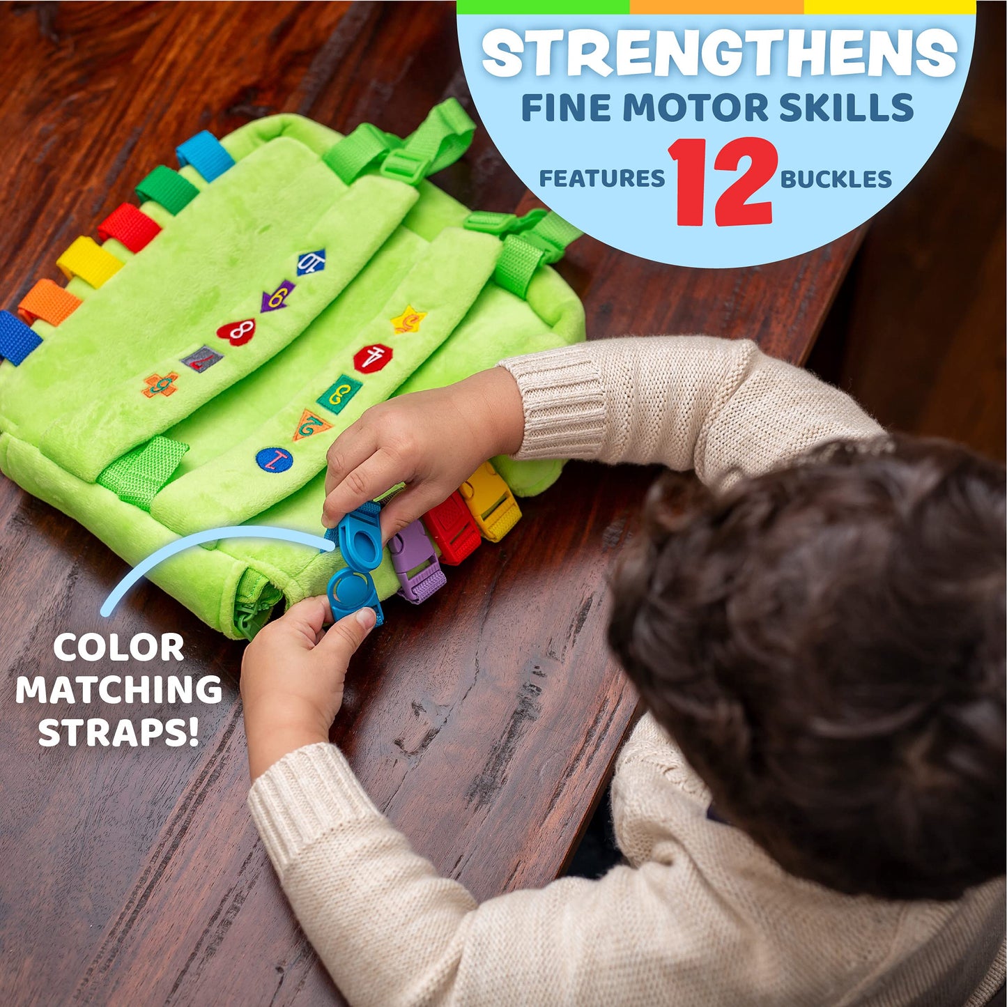 Buckle Toy - Buddy Activity Backpack - Educational Pre-K Learning Activity Toy - Zippered Pouch for Storage - Great Gift for Toddlers and Kids