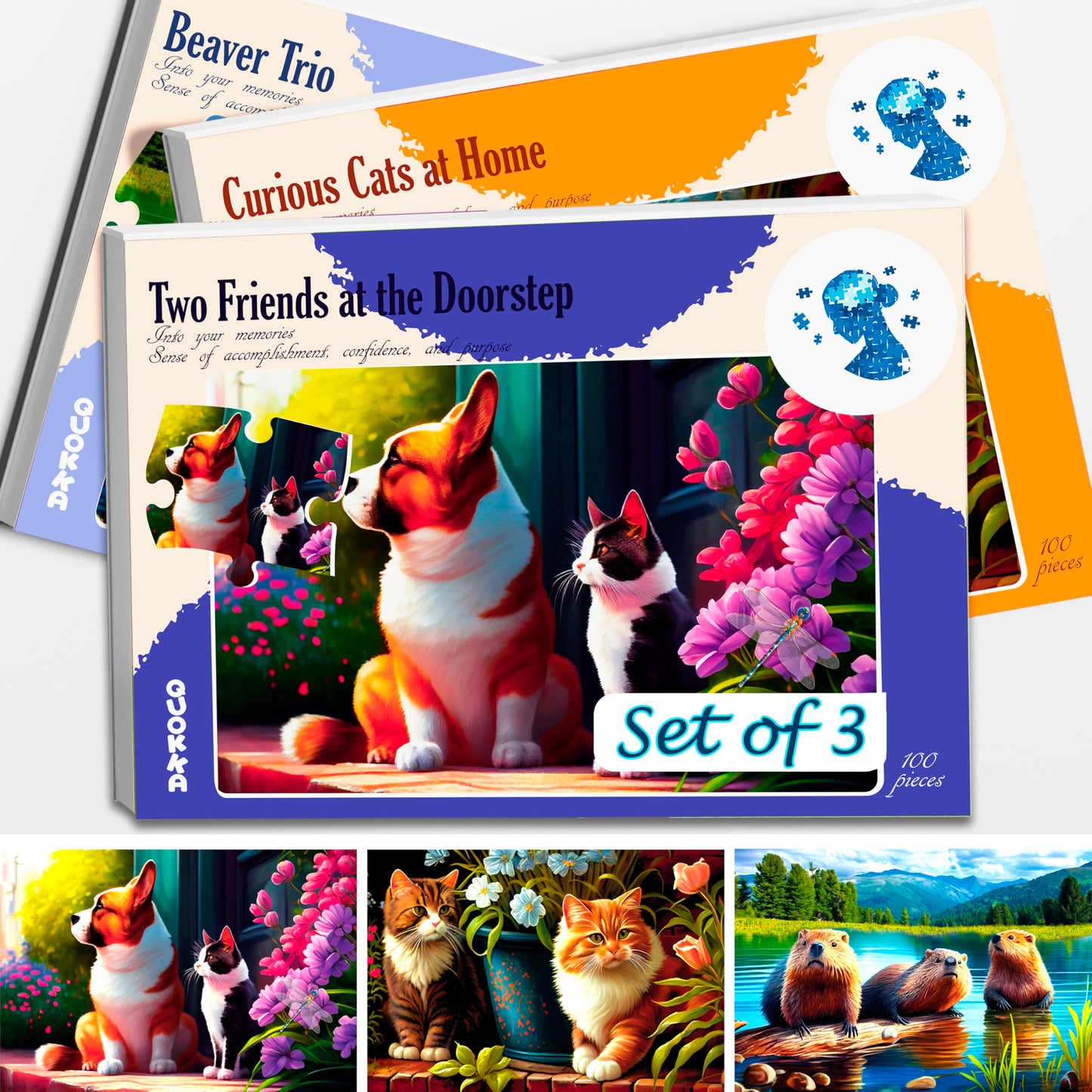 QUOKKA 100 Pieces Dementia Puzzles for Elderly - Large Piece Activities Products for Seniors - Adults 3 Alzheimers Jigsaw Puzzle Games with Beavers - Cognitive Gifts Toys - Men and Women