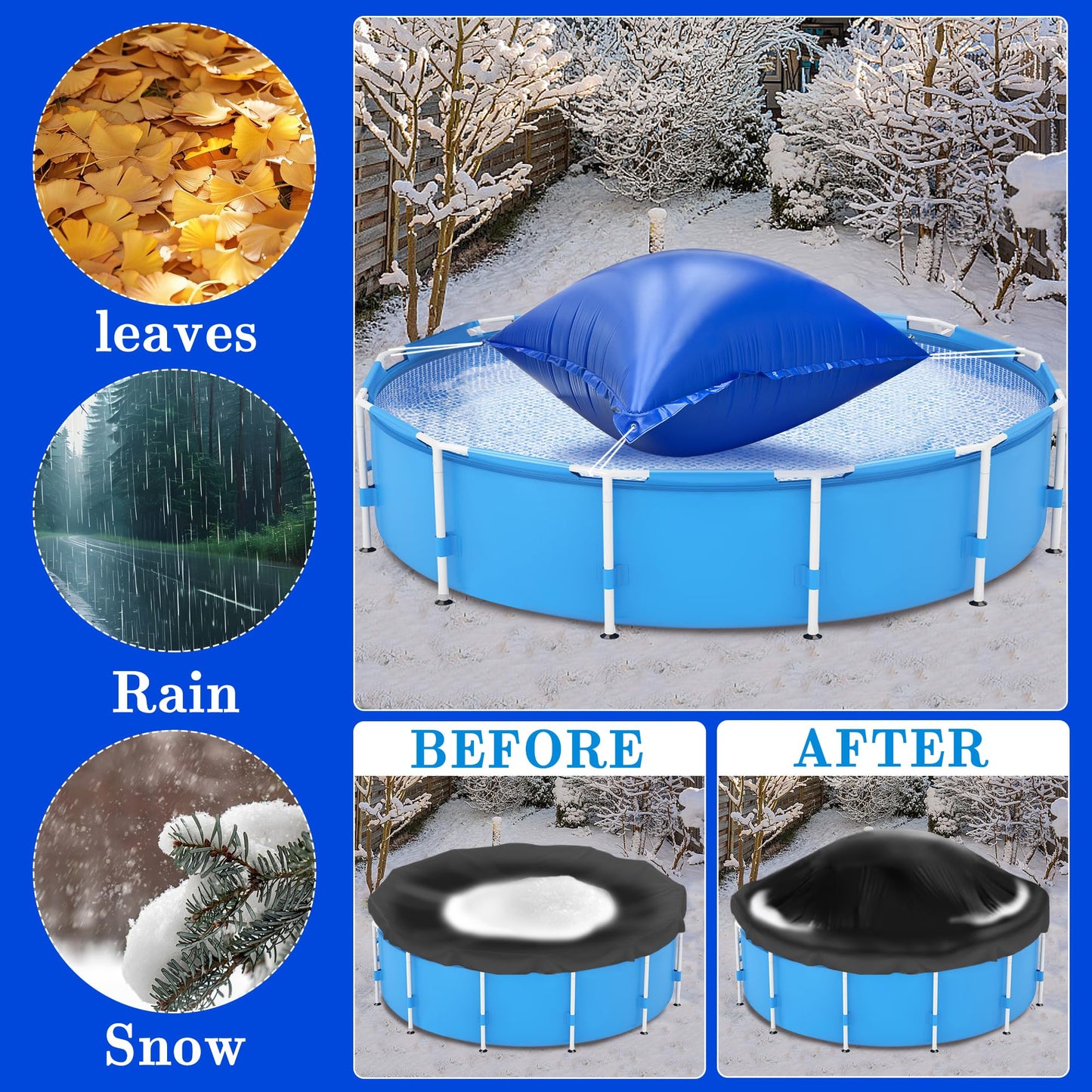 Sfcddtlg 7.8 x 6.3 Ft Large Pool Pillows for Above Ground Pools- Rectangle Winter Pool Cover Air Pillow- Inflatable Swimming Pool Closing Winter Pillow with Ropes for Support Pool Covers