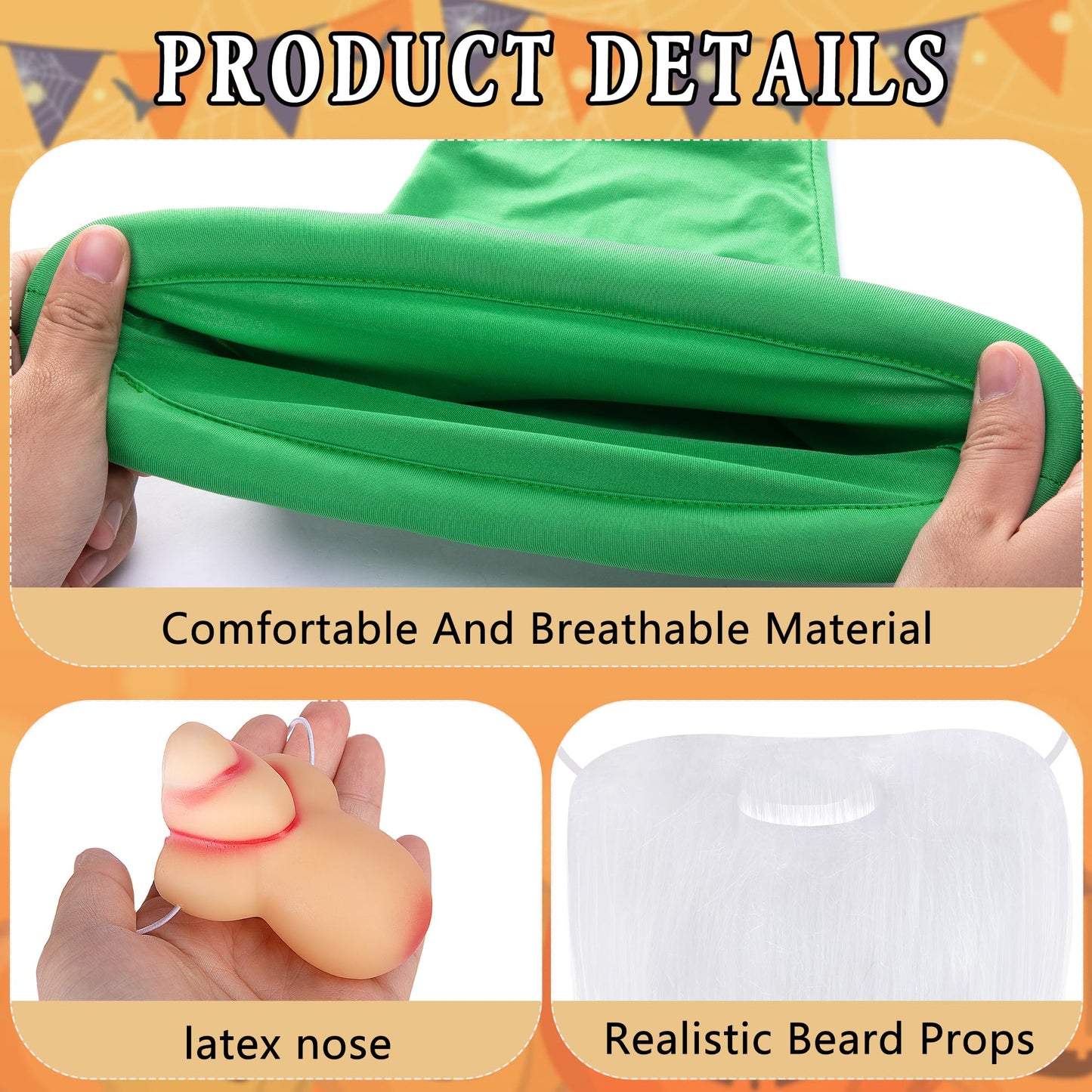 21Pcs Halloween Dwarf Costume Accessories, Colorful Dwarf Hats Set with Large Nose and White Beard,Christmas Cosplay Party