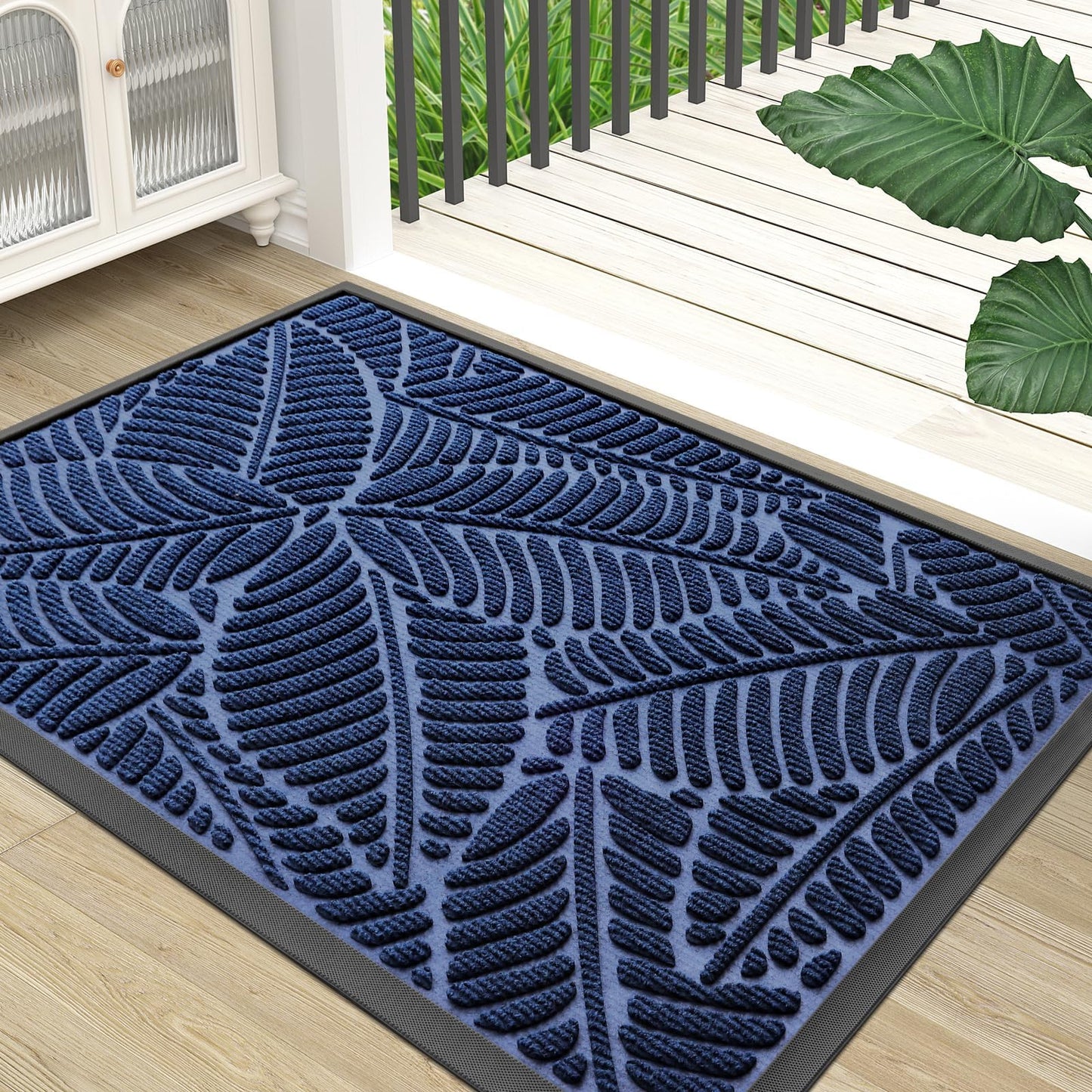 Grandaily Front Door Mat Indoor Outdoor Waterproof Doormat, Non Slip Natural Rubber Welcome Mat, Heavy Duty Durable Super Absorbent Entryway Rugs, 36"x24", Navy