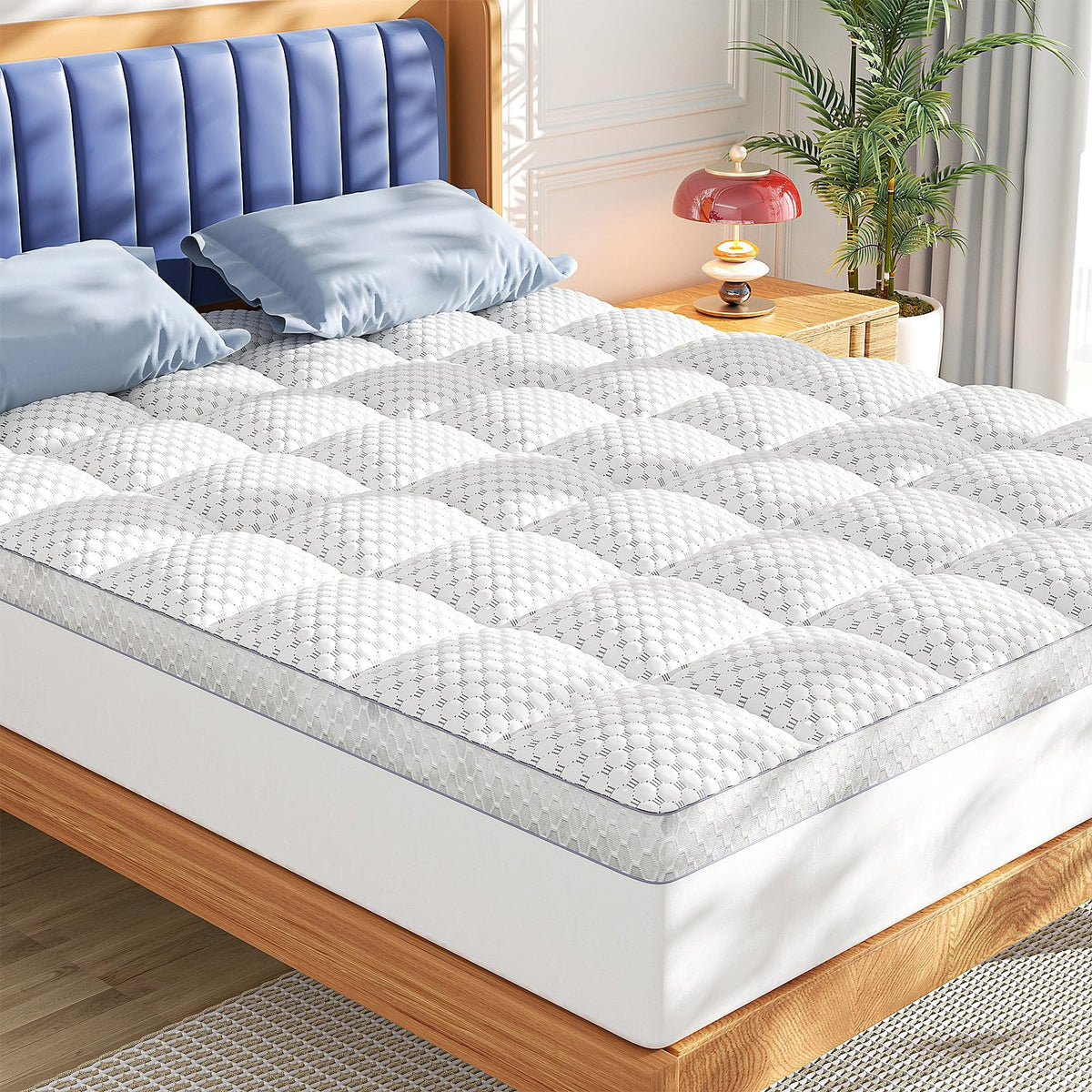 BEDELITE Queen Mattress Topper 3 Inch Thick Mattress Pad, Plush Pillow Top Bed Cover with Elastic Deep Pockets 6-24 Inch, Shredded Memory Foam Filling
