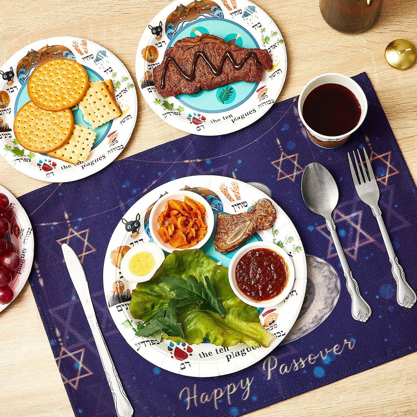 Tessco for you 120 Pcs Disposable Passover Tableware Set Seder Paper Plate and Cups Serve 40 People 9" 7" Pesach Green and White Plates Cups for Passover Party Supplies Kitchen Decorations