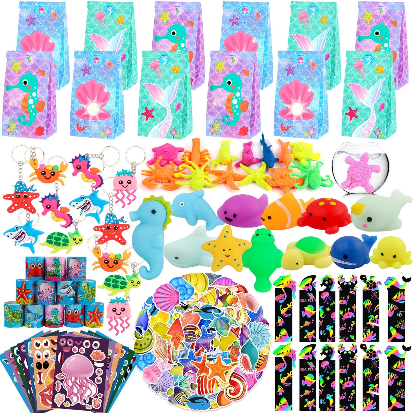 Party Favors for Kids, 134 Pcs Ocean Birthday Party Supplies Decorations - Under Sea Animal Toys for Kids, Goodie Bag Stuffers