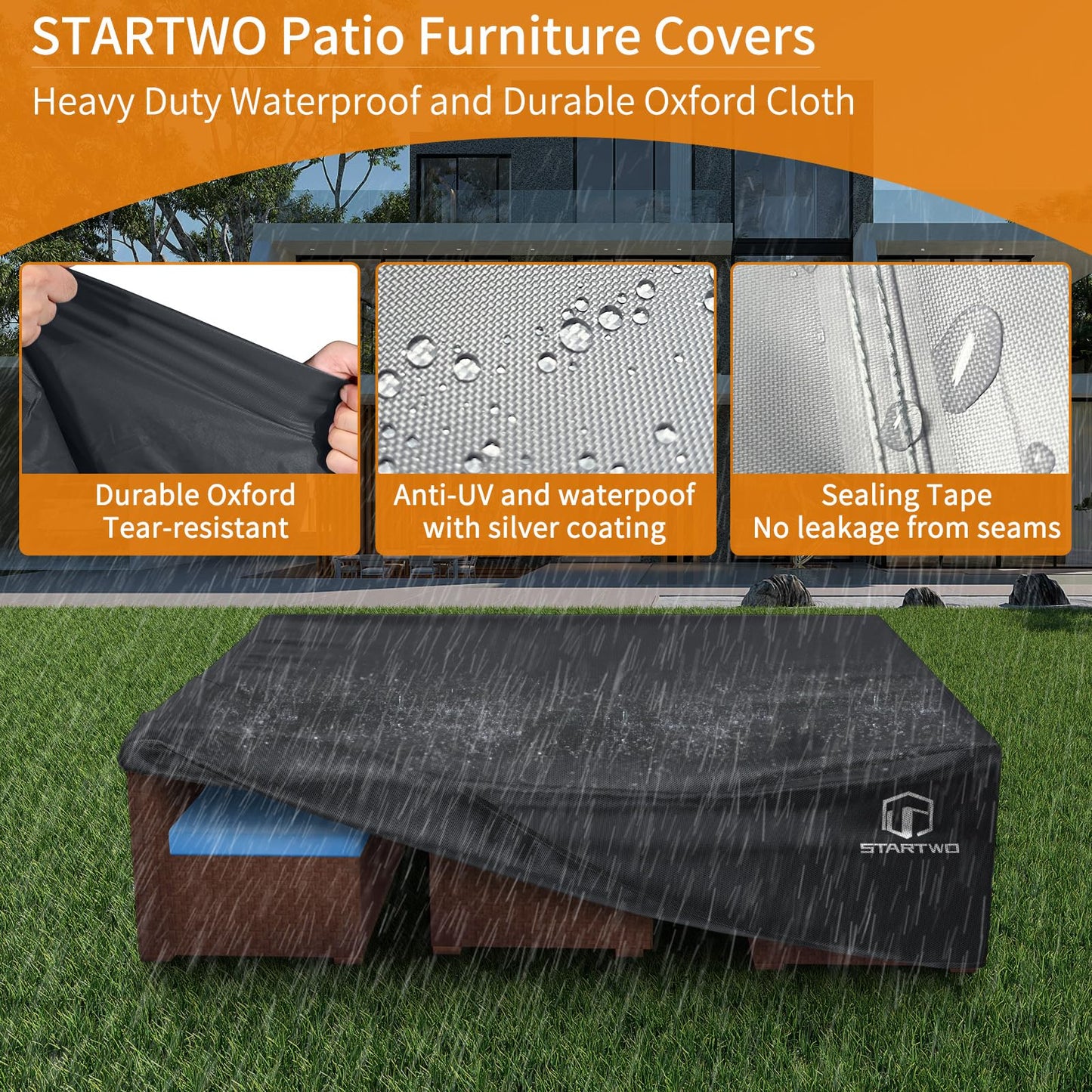 STARTWO Patio Furniture Covers, Heavy Duty Waterproof Outdoor Furniture Covers for 7-9 Pieces Sectional Sofa,8-12 Seats Table Chairs,Windproof Buckles, UV Protection Anti-Fading