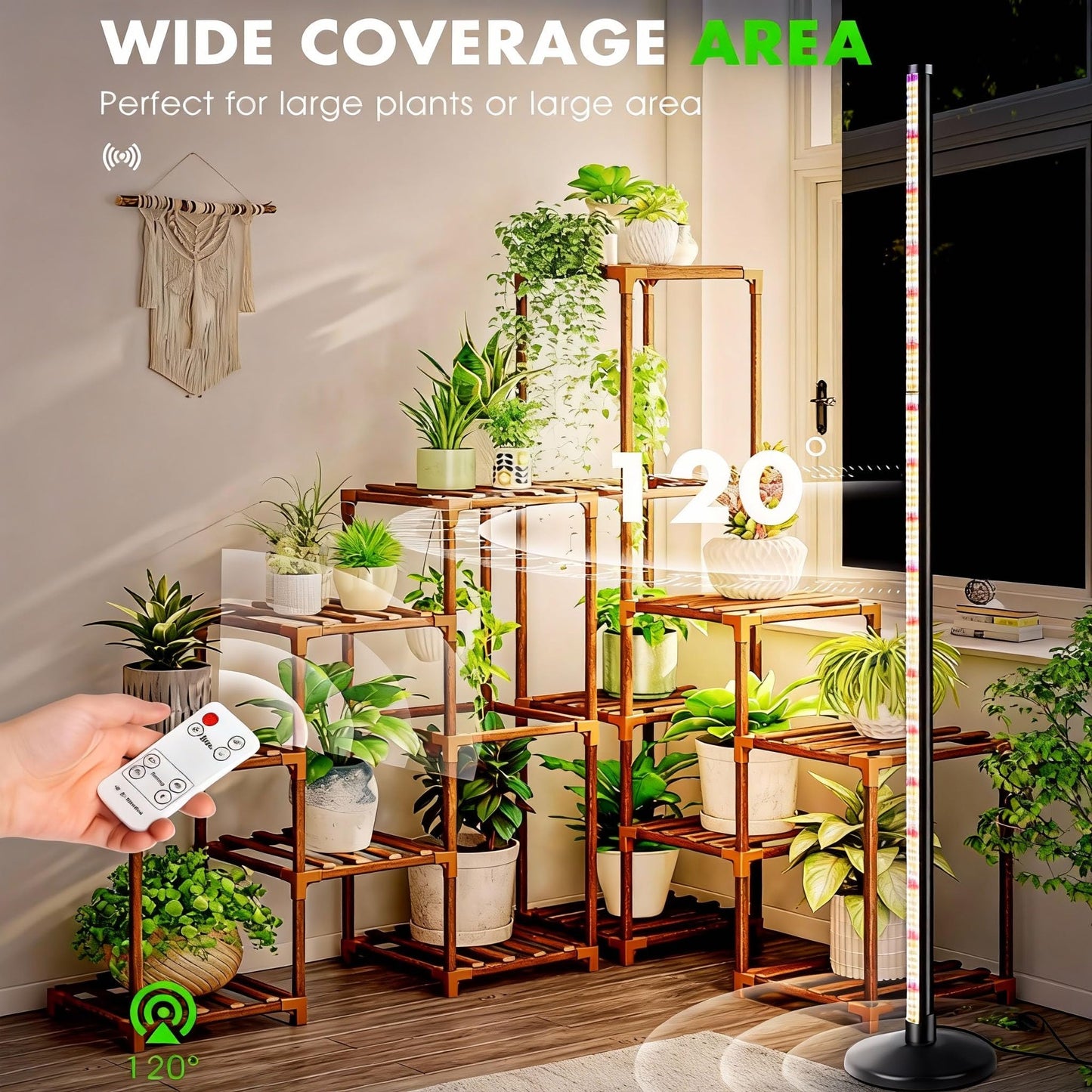 145CM Grow Lights for Indoor Plants: 36W, 6000K, 280 LEDs Full Spectrum Plant Light for Seed Starting with Timer and 10 Level Dimmable Standing Plant Growing Lamp for Greenhouse with Hanging Accessory