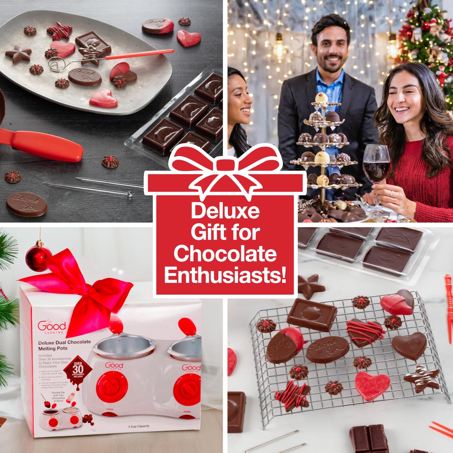Dual Electric Chocolate Melting Pot Set- Candy Making or Fondue Fountain Kit w/ 30 Bonus Accessories-Dip Strawberries & Marshmallow Snacks- 4th of July Summer S'Mores Maker- Party Appetizers Desserts