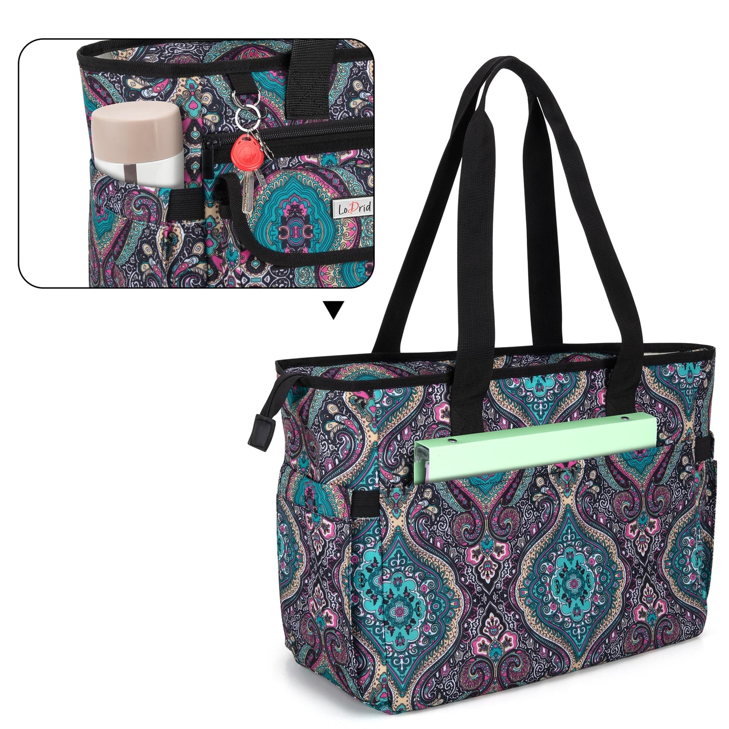 LoDrid Nurse Bag with Bottom Padded Pad, Nurse Bags for Work, with Separated Storage Laptop Layer (up to 15.6 Inch), with Large Compartment, Totem, Bag Only(Patented Design)