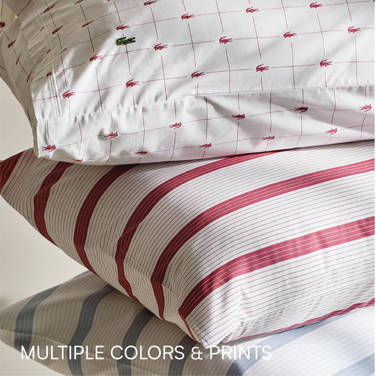 Lacoste 100% Cotton Percale 4-Piece Sheet Set – Cool, Crisp, Matte, and Durable, Oeko-Tex Certified – Print, Slice, Navy, Queen