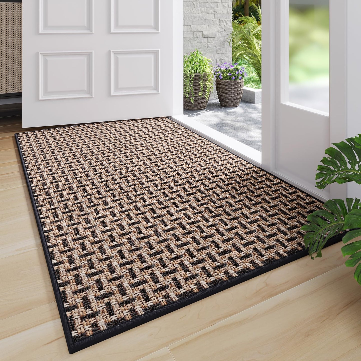 Door Mat 31"x47", Dirt Resistant and Absorbent, Non-Slip Rubber Backing Floor Mats, Easy Clean Low-Profile Doormat for Entryway, Front Door, and Inside Entrance, Black