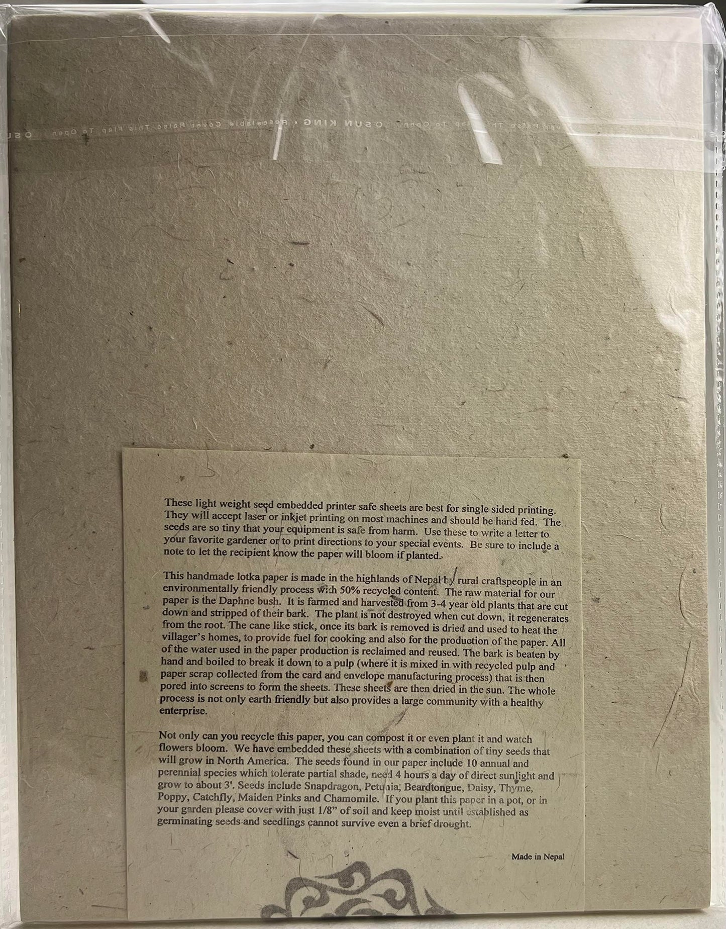 Of The Earth Recycled Lotka Printer Paper Embedded with Wildflower Seed - 8.5" x 11" (2 Pack- 50 Sheets of Paper Total)