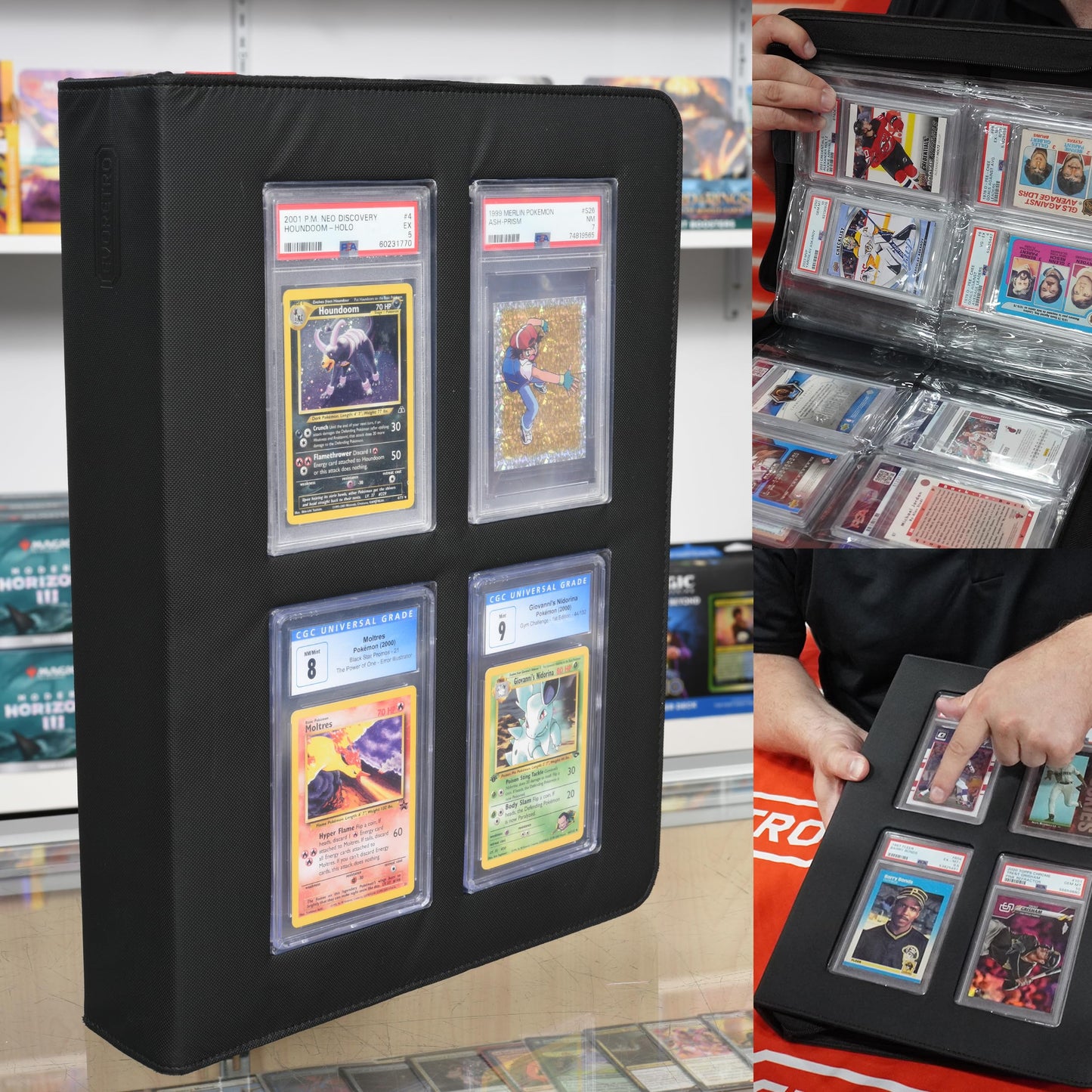 EVORETRO Graded Card Storage Binder – Diamond PU Leather Binder Fits 36 PSA, CGC Slabs, Card Graded Organizer with Zipper Closure for Collectible Protection & Display