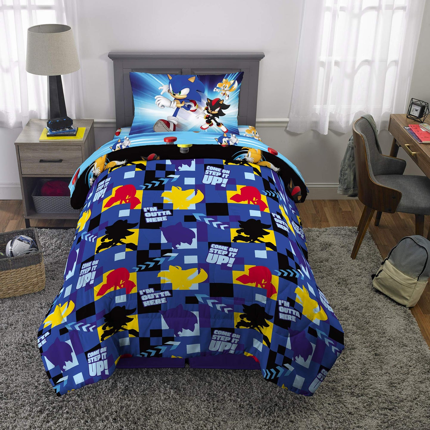 Sonic The Hedgehog Anime Kids Super Soft Comforter and Sheet Set, 5 Piece Twin Size by Franco