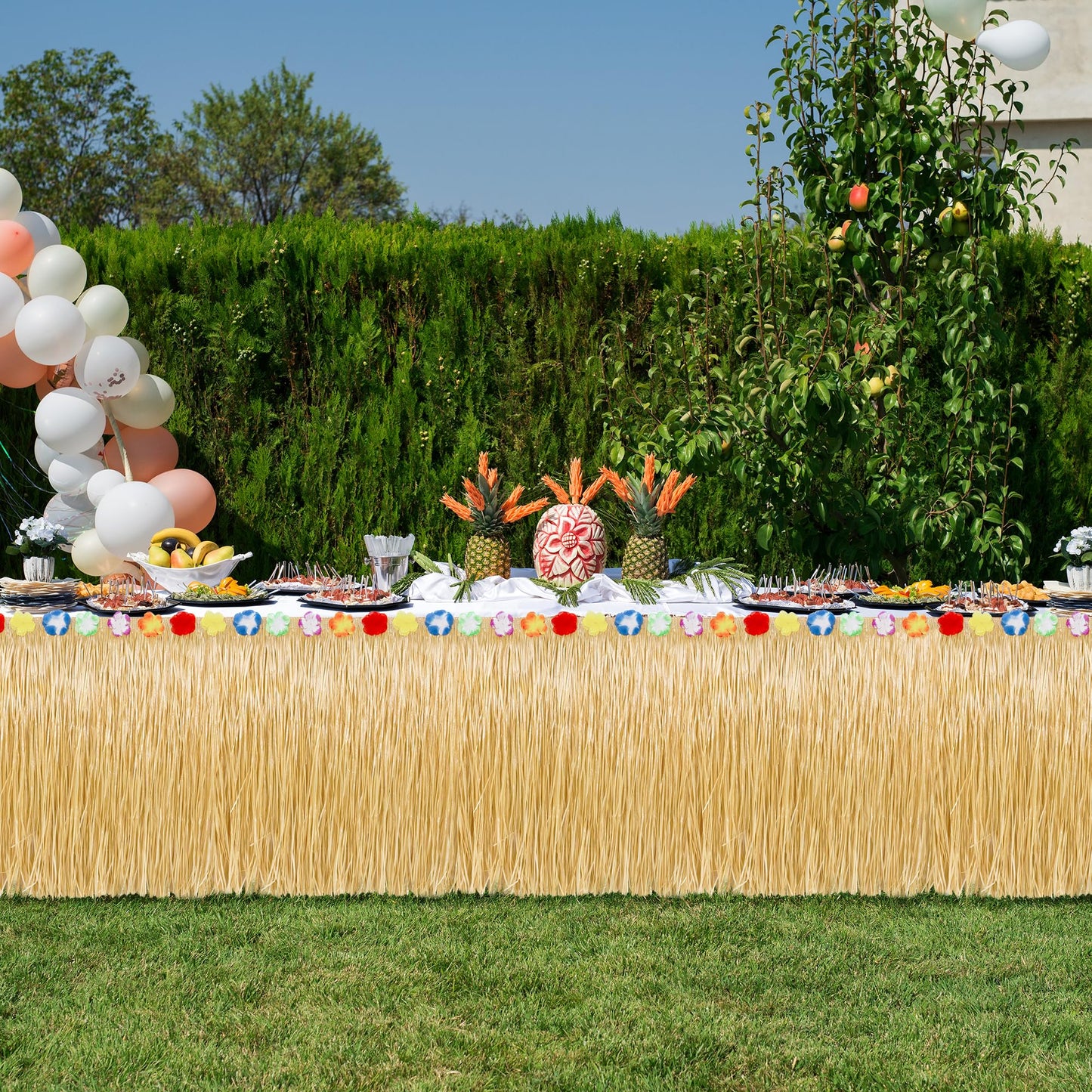 16PCS Gold 2PCS Gold Hawaiian Grass Table Skirt Hawaiian Island Party Decorations