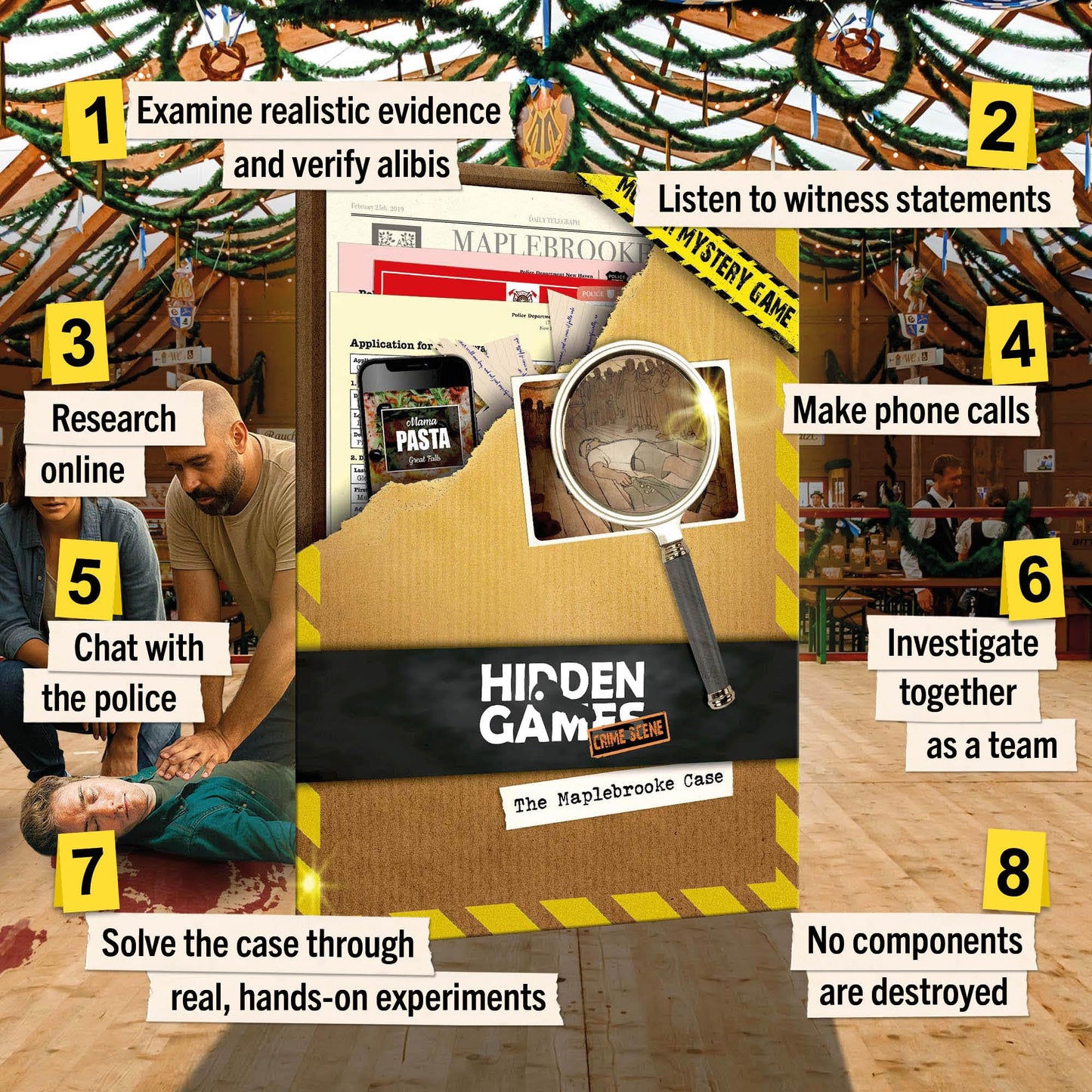 Hidden Games Murder Mystery Game – Canadian Version – Solve a Crime at a Folk Festival – Detective Investigation with 30+ Clues – Board Game for Teens, Adults, Couples & Groups – The Maplebrooke Case