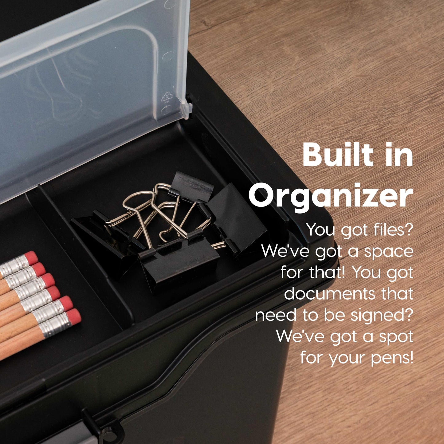 IRIS USA Plastic File Storage Box, Portable Letter Size File Organizer with Lid, Secure Buckle & Handle, BPA-Free Storage Organizer, 4 Pack, Black