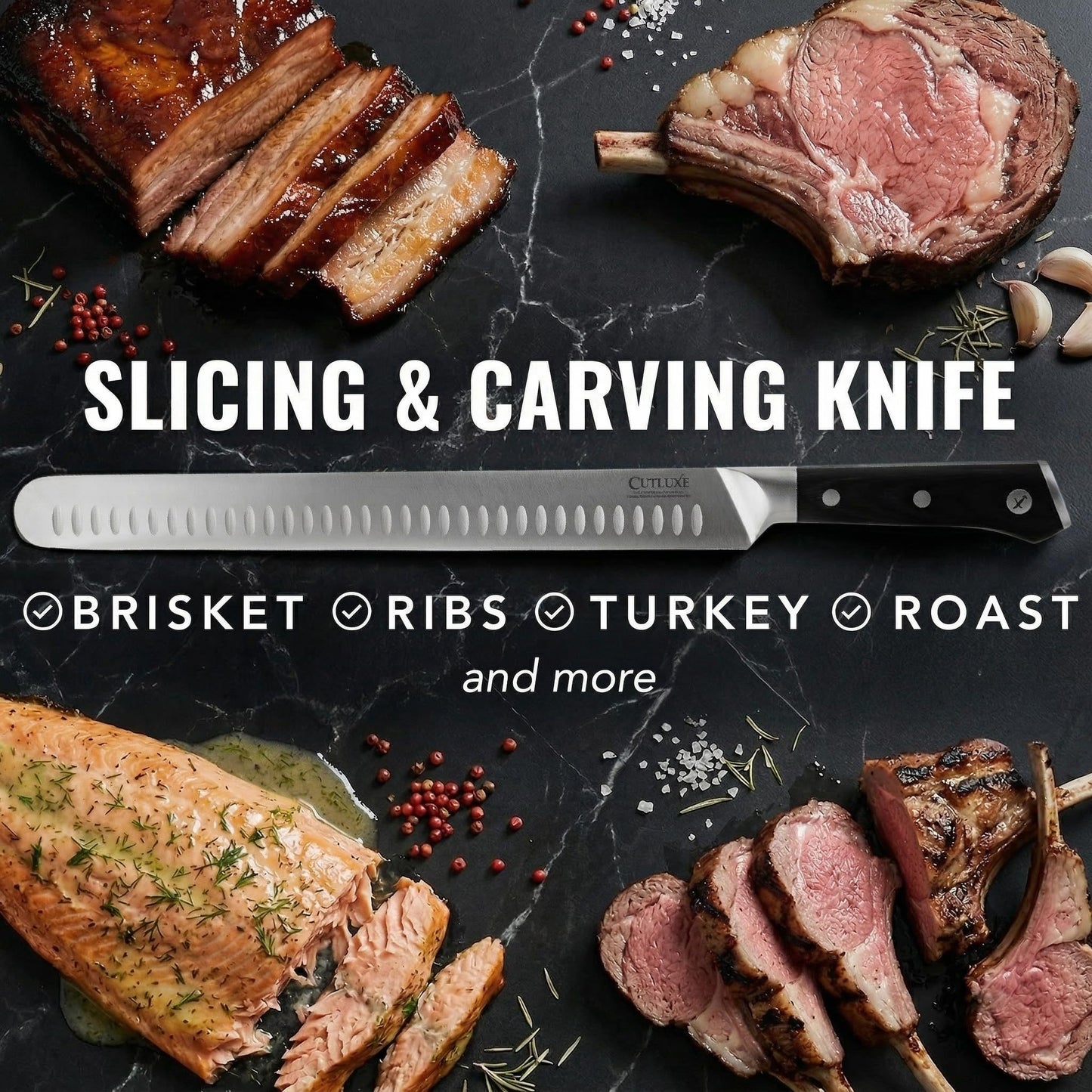 Cutluxe Brisket Knife – 12" Carving & Slicing Knife for Meat & BBQ – Razor Sharp German Steel, Sheath Included, Ergonomic Full Tang Handle Design – Artisan Series