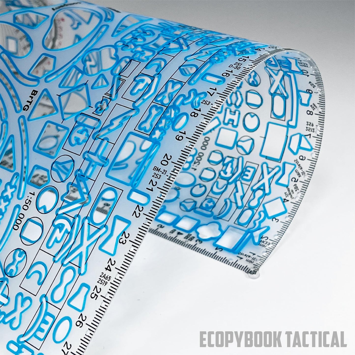 Ecopybook Big Flexible Stencil, NATO Tactical Ruler, Tactical Bendable Map Marking Military Stencil, Matte Anti-Glare Symbology Army Ruler, Template