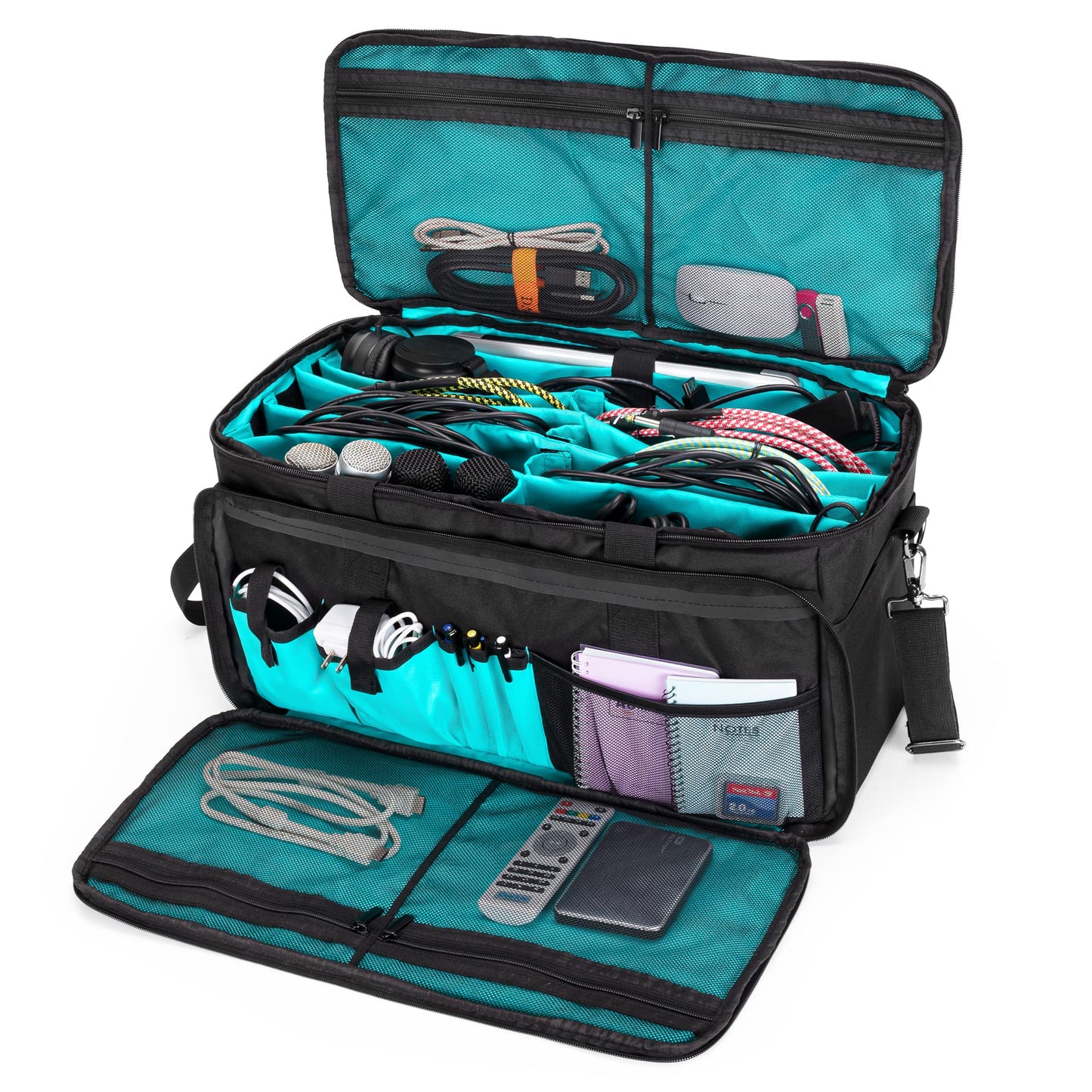 LoDrid Large Cable File Bag with Inside Padded Bottom and Detachable Dividers, DJ Bag with Multiple Pockets for 15.6” Laptop, DJ Gear, Sound Instrument, and Music Equipment.(Patented Design)