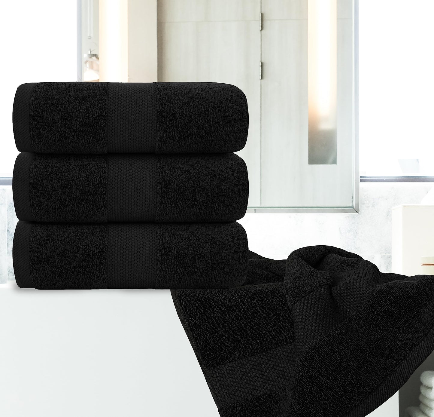 White Classic Luxury Bath Towels Large | 700 GSM Cotton Absorbent Hotel Bathroom Towel | 27x54 Inch | 4 Pack | Black