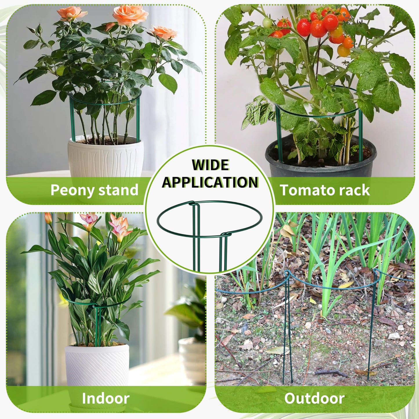 TCBWFY 10 Pack Plant Support Stakes, 10" W x 16" H Peony Cages and Supports, Heavy-Duty 4.5mm Metal Wire Garden Supports, Interlocking Garden Support Rings for Roses, Hydrangeas, Tomatoes, Vines