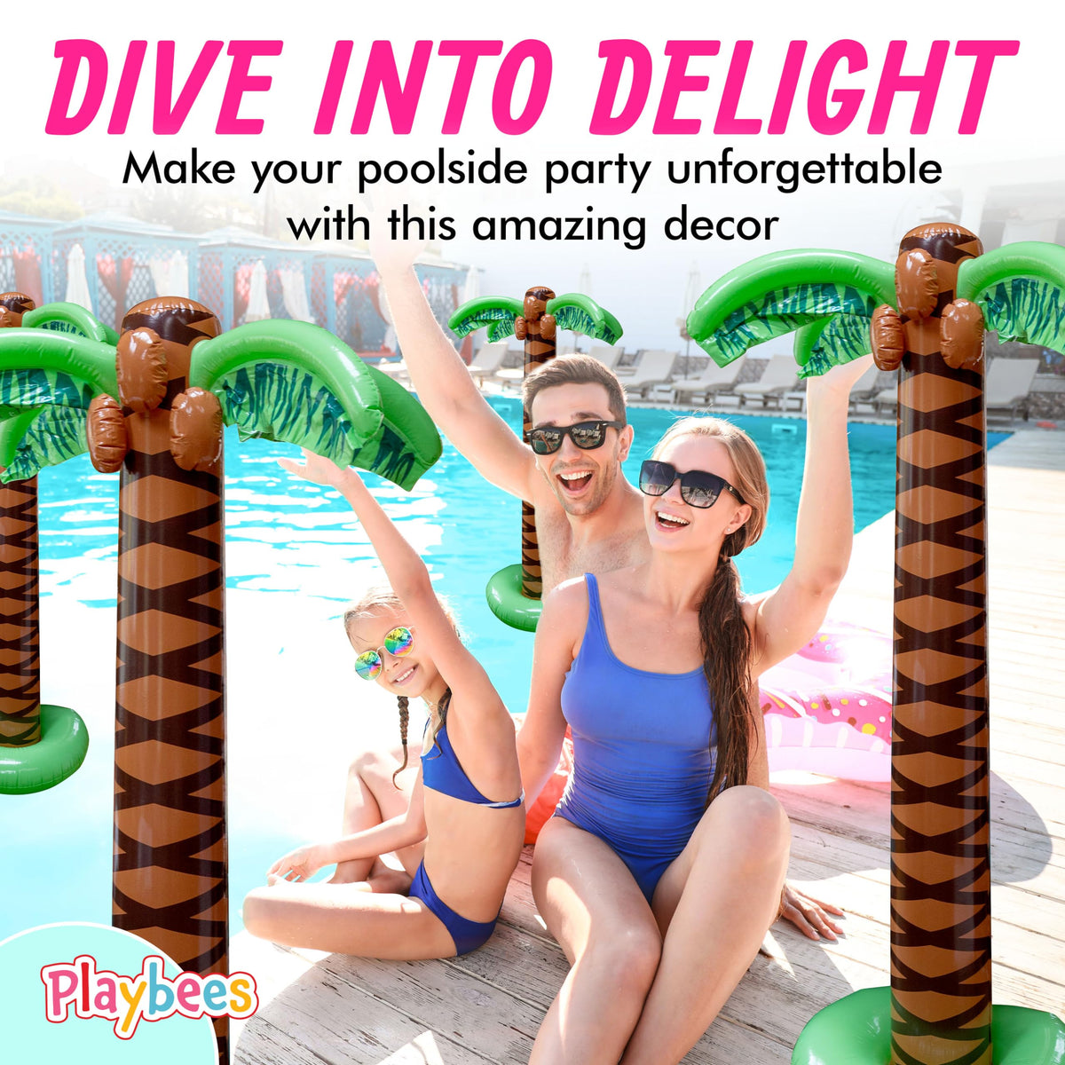 Playbees Giant Inflatable Palm Trees - 4 Pack - 6 Foot Super Sturdy Artificial Trees for Luau Parties, Beach Decor, Poolside Ambiance, Tropical Theme Decor & Outdoor Fun, Easy Inflation
