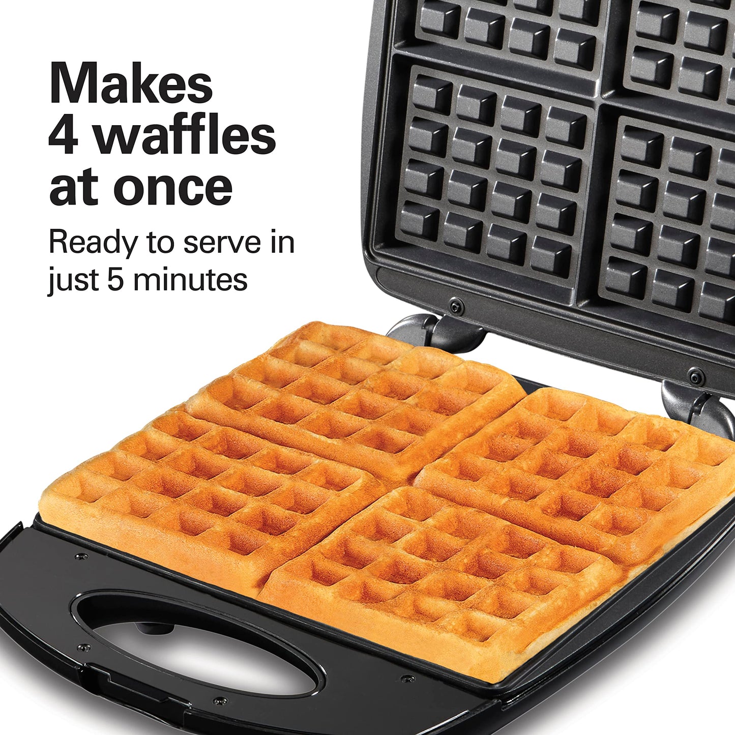 Hamilton Beach 4-Slice Non-Stick Belgian Waffle Maker with Indicator Lights, Compact Design, Black (26020MNC)