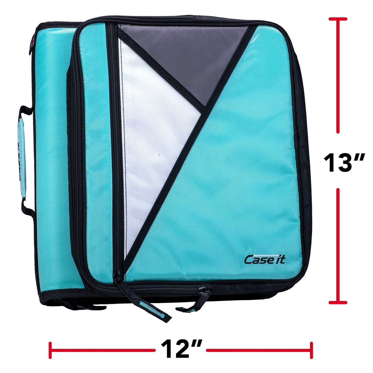 Case-it Universal Zipper Binder | 2-Inch O-Rings, 13-Inch Laptop/Tablet Padded Pocket, 400 Sheet Capacity, Multiple Storage Pockets & Shoulder Strap | School & Office Organizer | LT-007 Mint Blue