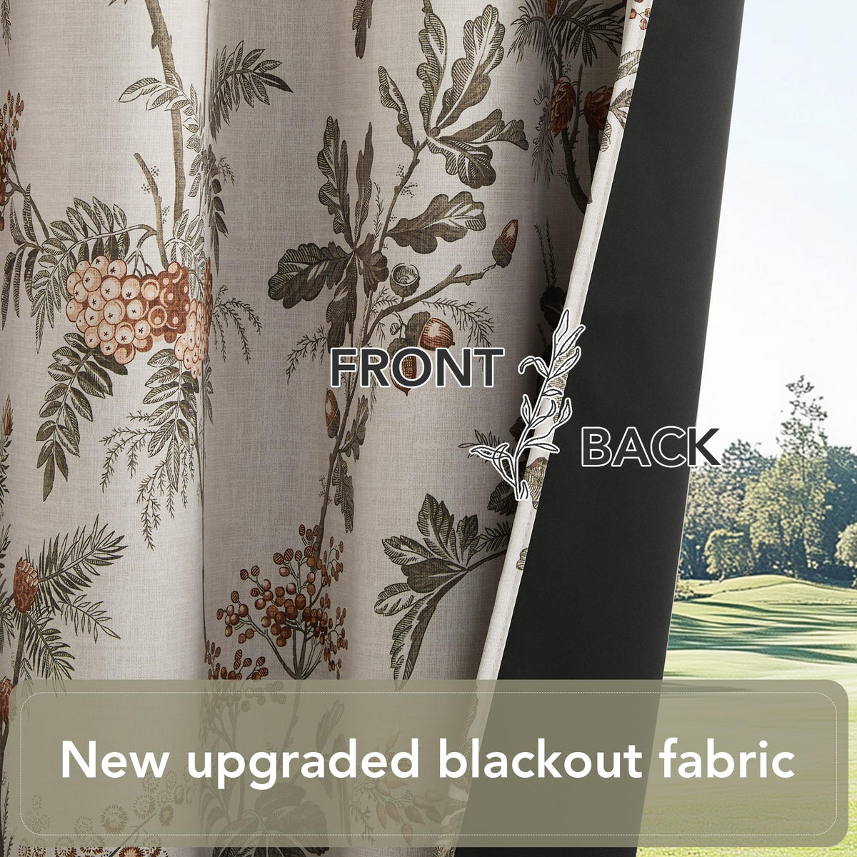 NICETOWN Dark Mallard Blackout Curtains 52 x 84 Inch， 2 Panels Set - Floral Print Window Drapes for Living Room & Bedroom， Energy Efficient Thermal Insulated Grommet - Farmhouse & Tropical Style