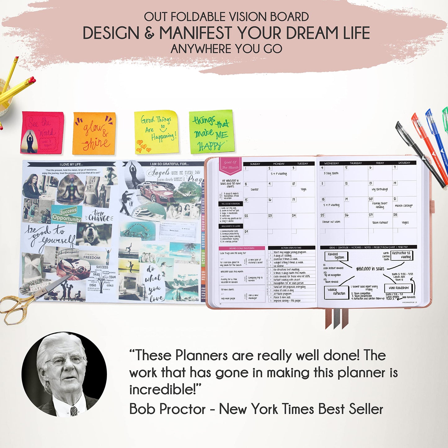 Law of Attraction Planner 2025 – Undated Hourly, Weekly & Monthly Goal Setting Planner, 12-Month to Increase Productivity | Life & Gratitude Journal, Include Foldable Vision Board, Gift Box & Stickers