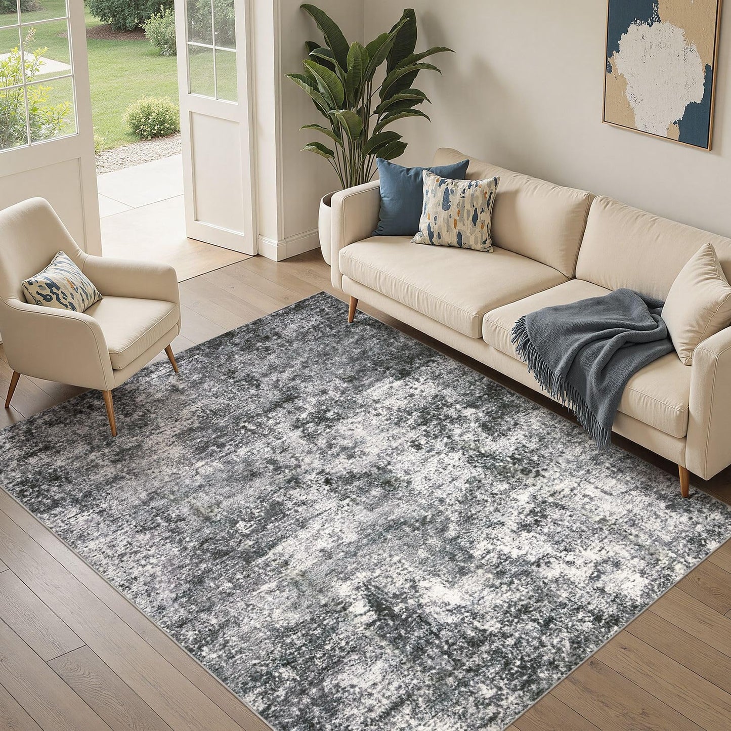 DMOYEST Area Rug Living Room Rugs - 5x7 Large Soft Indoor Neutral Modern Abstract Low Pile Washable Rug Carpet for Bedroom Dining Room Farmhouse Home Office - Grey