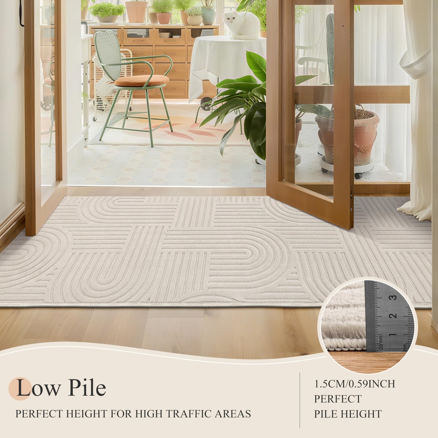 HEBE Area Runner Rugs 3 x 10 for Living Room, Non Slip Machine Washable Rug for Hallway Kitchen, Soft Fluffy Geometric Rug for Bedroom Dining Room Home Office