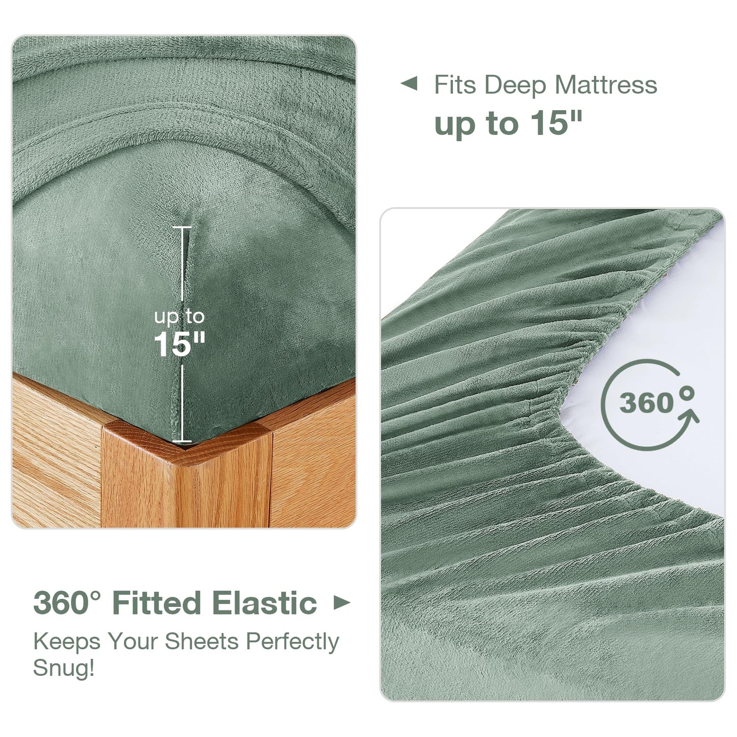 Softan Fleece Sheets Queen Size, Flannel Like Soft, Fuzzy Warm Plush Sheets, Velvet Polar Microfleece Bedding for Winter, Sage Green