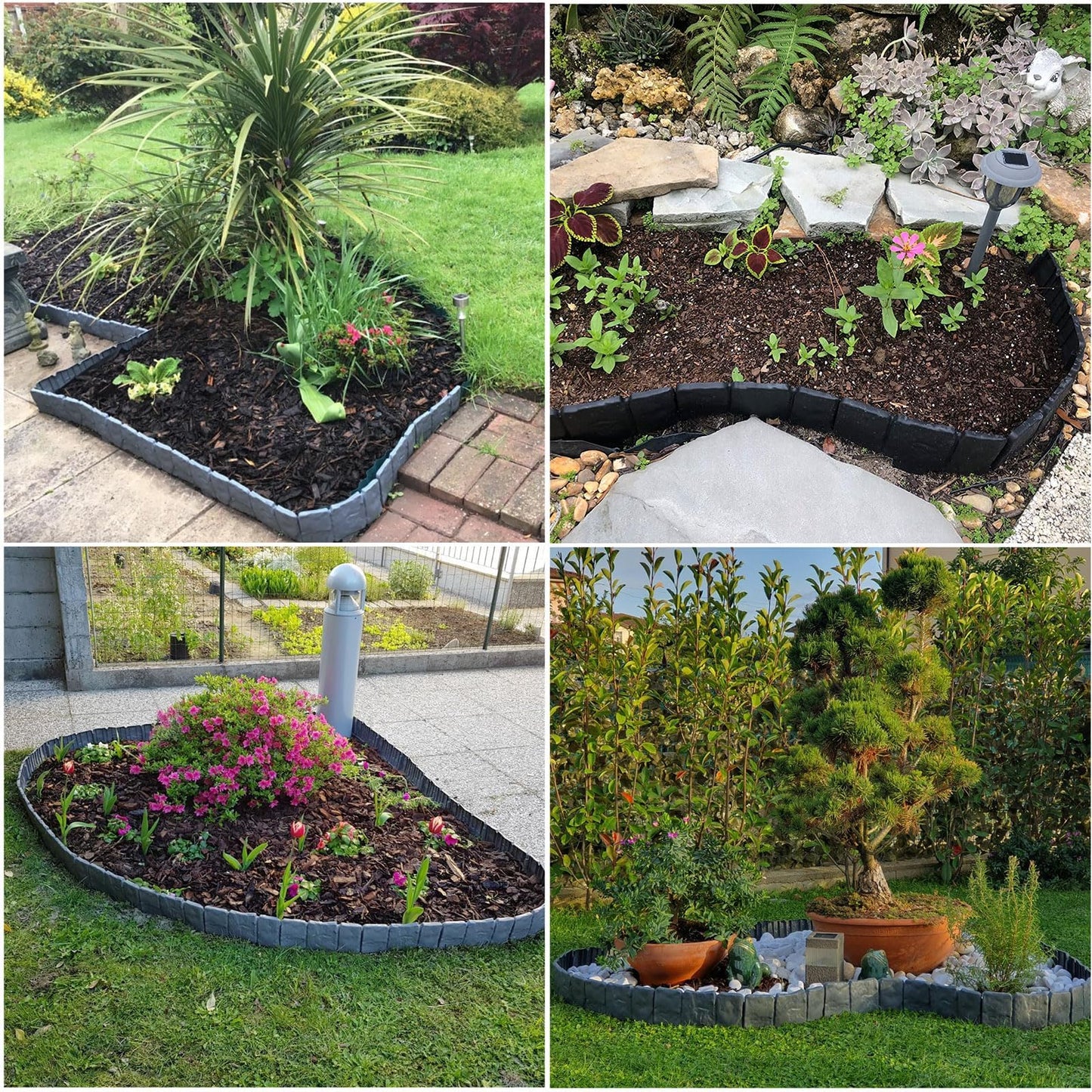 Garden Edging Border, 32FT Landscape Edging Borders for Flower Beds, Imitation Stone Effect Garden Lawn Border Faux Stone Landscape Edging and Plastic No Dig (Grey-40)