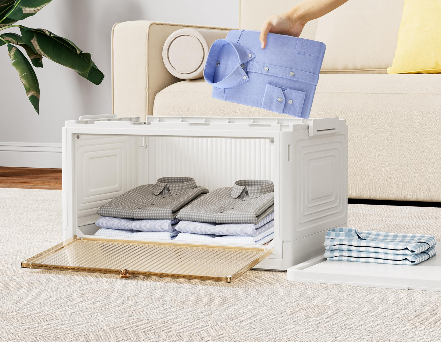 HOMIDEC Closet Organizers, 3 Tiers with a Top Lid, Wardrobe Closet with Wheels, Closet Organizers and Storage for Clothes, Stackable Closet Storage Bins, for Living Room, Bedroom, White 33L*3 Pack