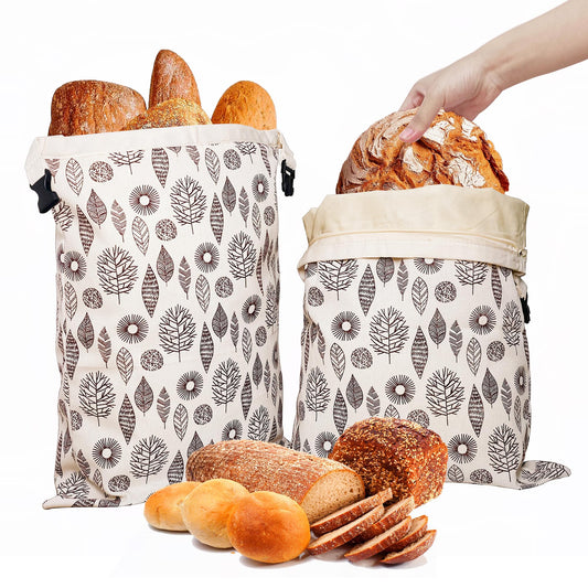OHIYO Reusable Beeswax Bread Bags for Freezer & Refrigerator, Natural Beeswax-Lined Cotton Storage Bags Airtight Freshness Keeper for Homemade, Bakery Essentials (2 Pack)
