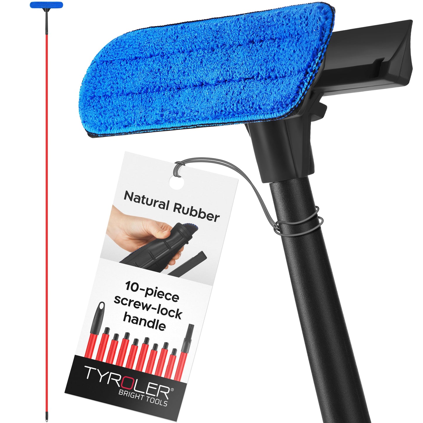Tyroler 2-in-1 High Window Cleaning Tool | Window Squeegee Extendable with 3.8m 10-Part Handle | Squeegee Window Cleaner Tool Made of 100% Natural Rubber | Perfect Window Cleaning & Washing Kit