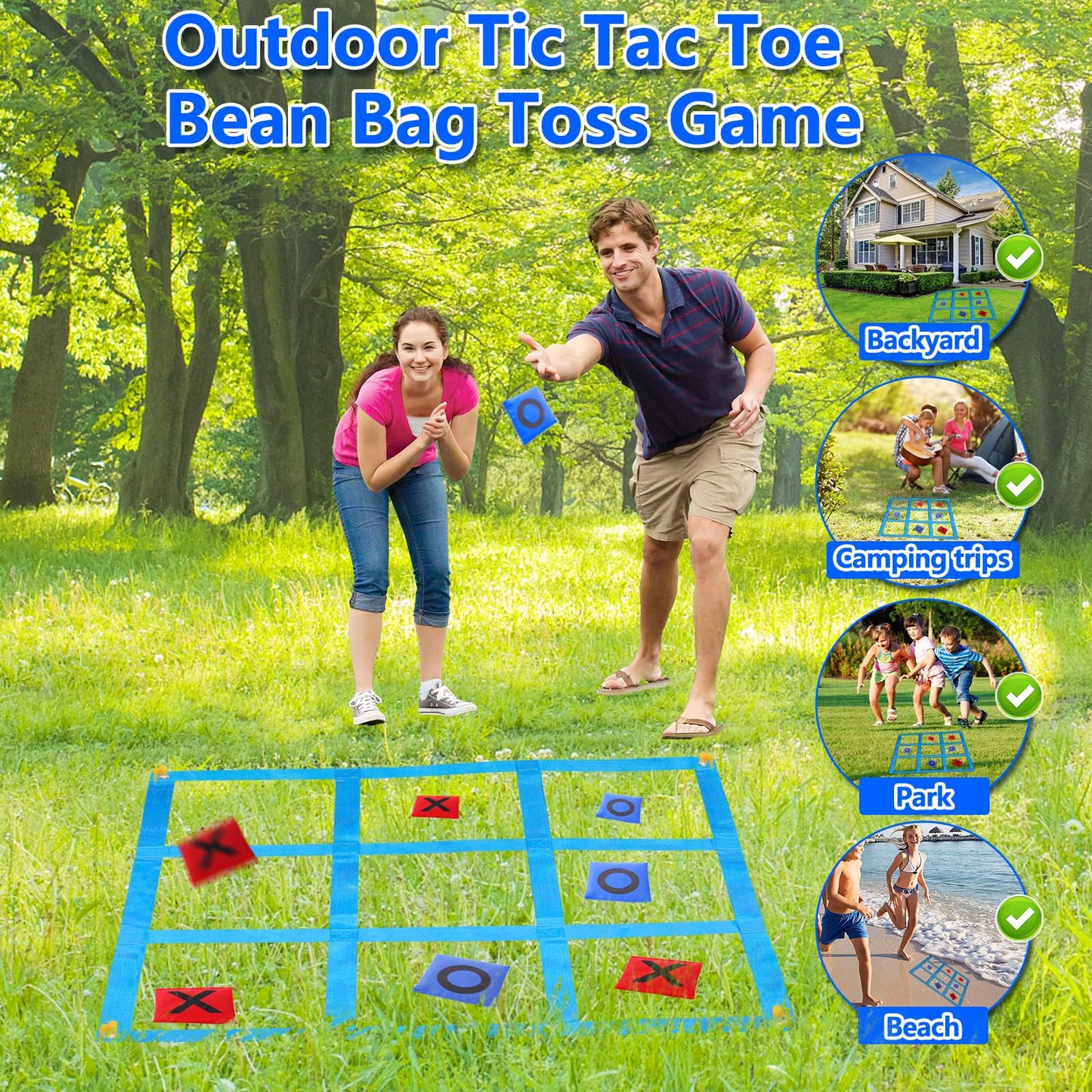 CWLAKON Outdoor Giant Tic Tac Toe Bean Bag Toss Games for Kids Adults Family, Outside Large Lawn Yard Backyard Carnival Field Day Game, Birthday Party Family Reunion Beach Picnic Camping Games