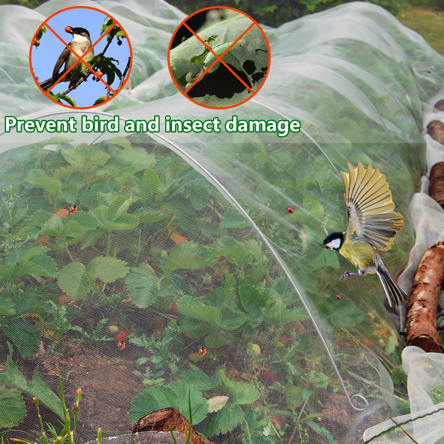 33 x 13 Ft Garden Plant Mesh Netting - Insect Bird Barrier Fine Mesh Net for Garden Protection - Garden Bug Netting Plant Cover for Protect Greenhouse Raised Beds Plant Fruits Tree Flower