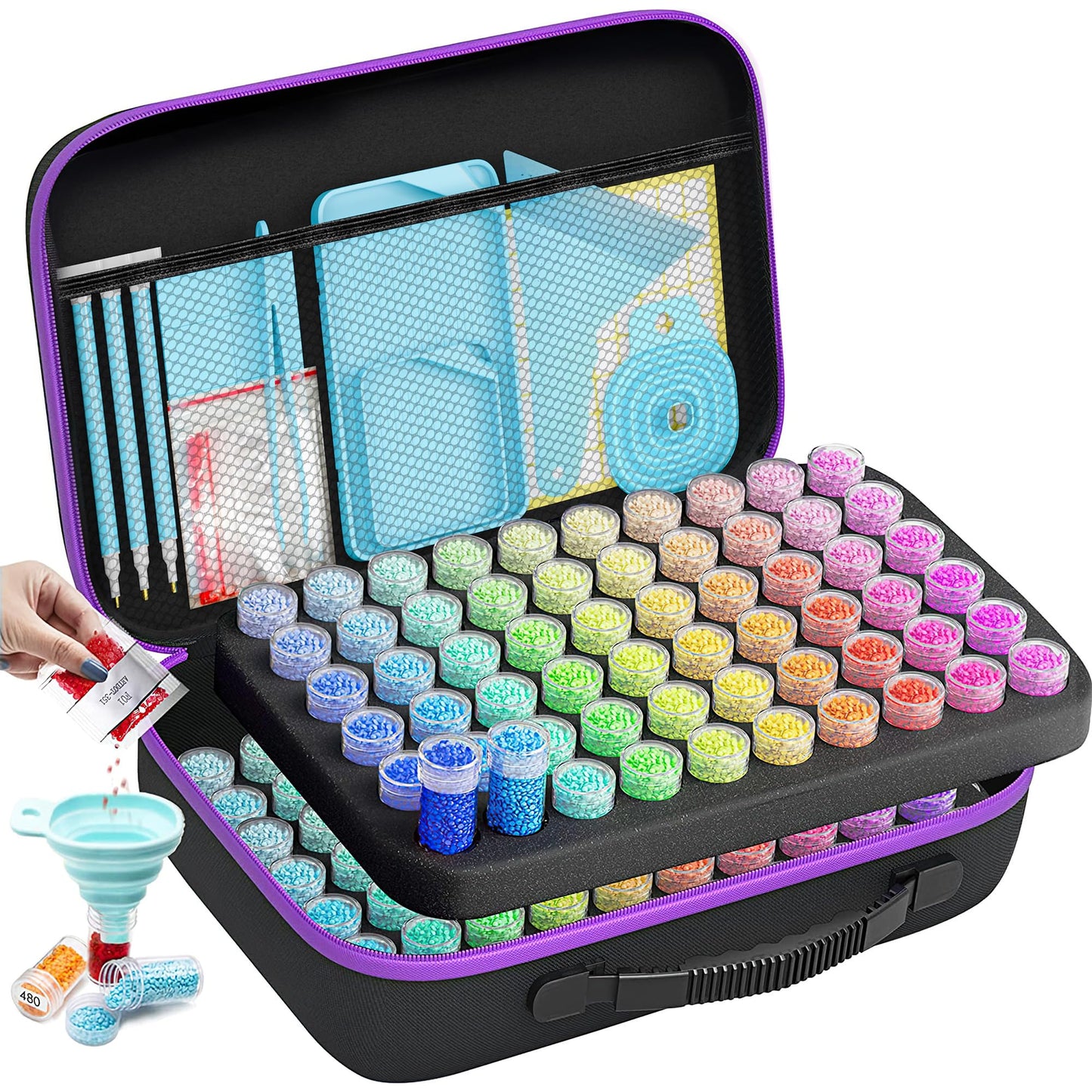 ARTDOT 120 Slots Diamond Painting Storage Containers Kits for Adults, Portable Peinture Diamant Rangement with Diamond Art Accessories and Tools