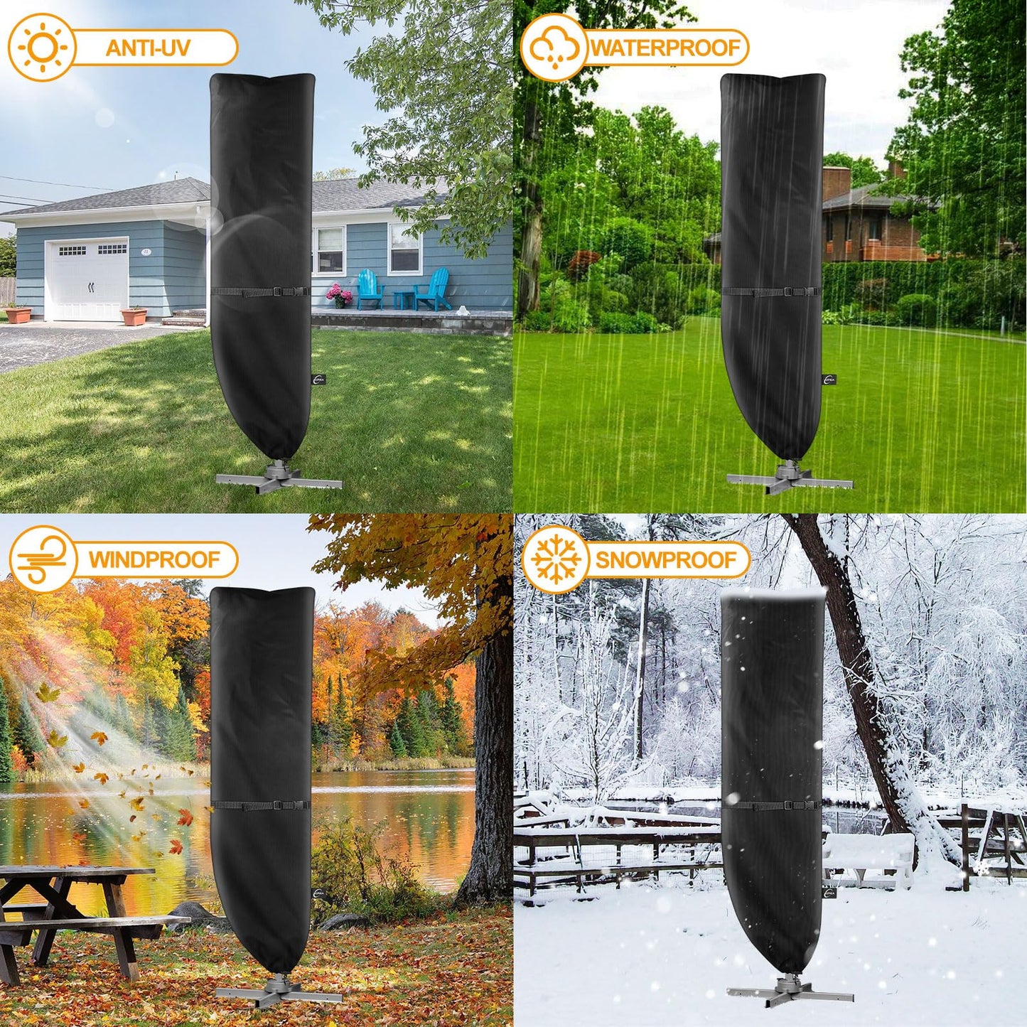 Kipiea Patio Umbrella Cover for 9'-13' Cantilever Umbrella, Upgraded 500D Heavy Duty Outdoor Umbrella Covers with Support Pole and Zipper