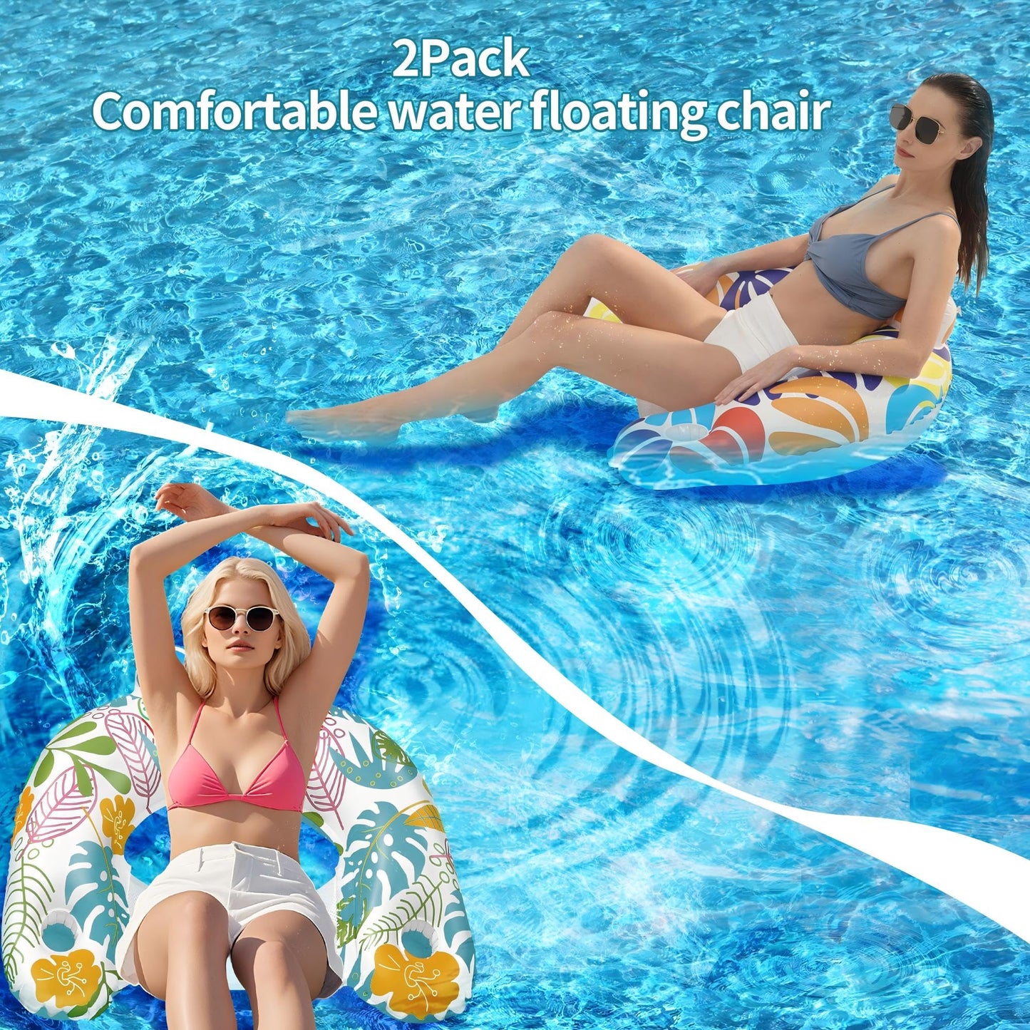 2 Pack Inflatable Pool Float Chair Pool Floating Comes with Two Cup Holders and Ergonomic headrest Great for Pool Party River Lake Beach Bring Leisure and Relaxation to Adult Summer