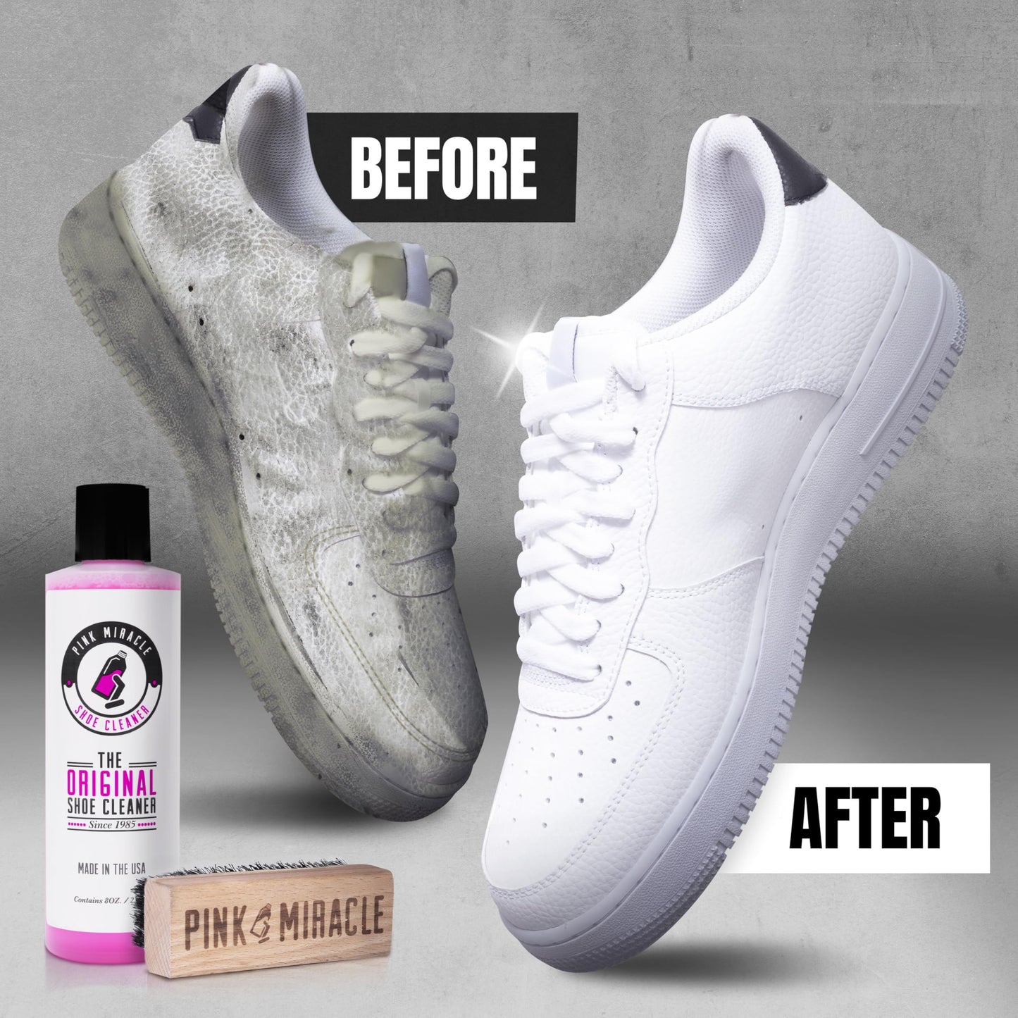 Pink Miracle Bottle - Shoe Cleaner - and Fabric Cleaner Solution With Free BONUS Brush - Works on Leather, Whites, Nubuck, Golf Shoes, Basketball Shoes, Boots, Sandals, Home and Car Upholstery - NON TOXIC